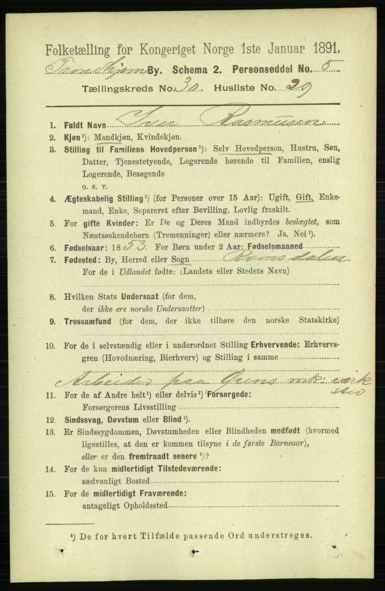 RA, 1891 census for 1601 Trondheim, 1891, p. 22756