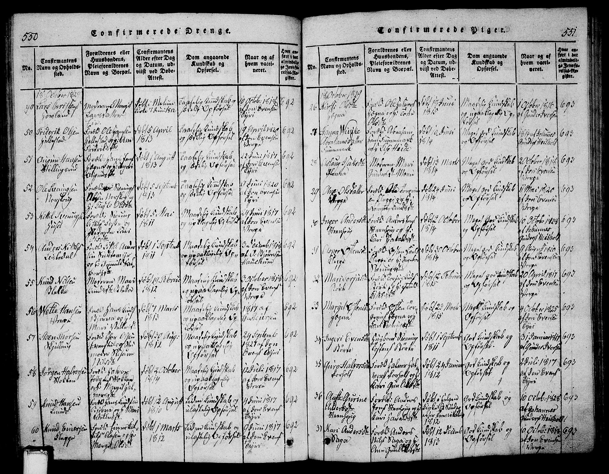 Bø kirkebøker, AV/SAKO-A-257/G/Ga/L0001: Parish register (copy) no. 1, 1815-1831, p. 550-551