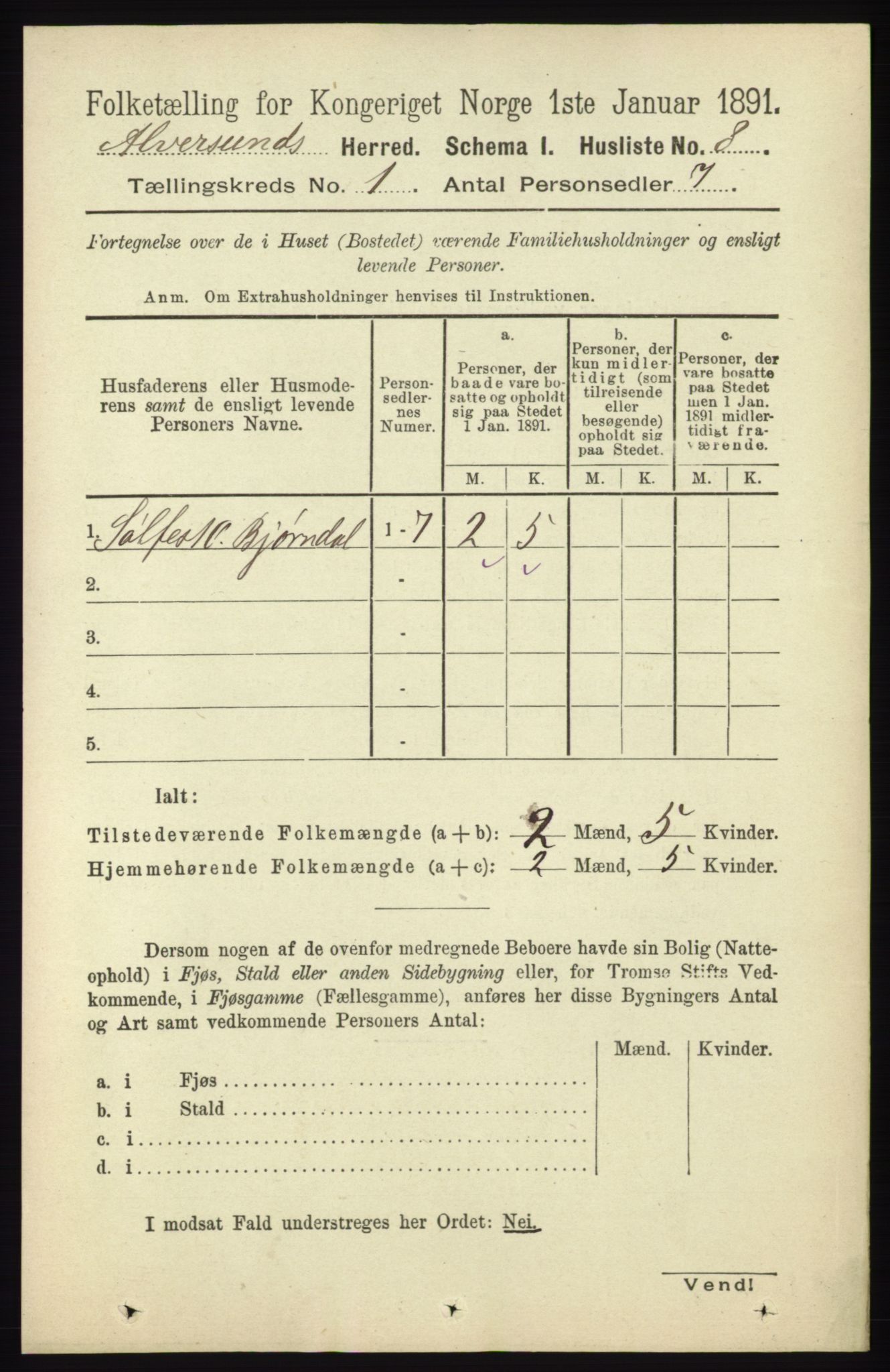 RA, 1891 census for 1257 Alversund, 1891, p. 37