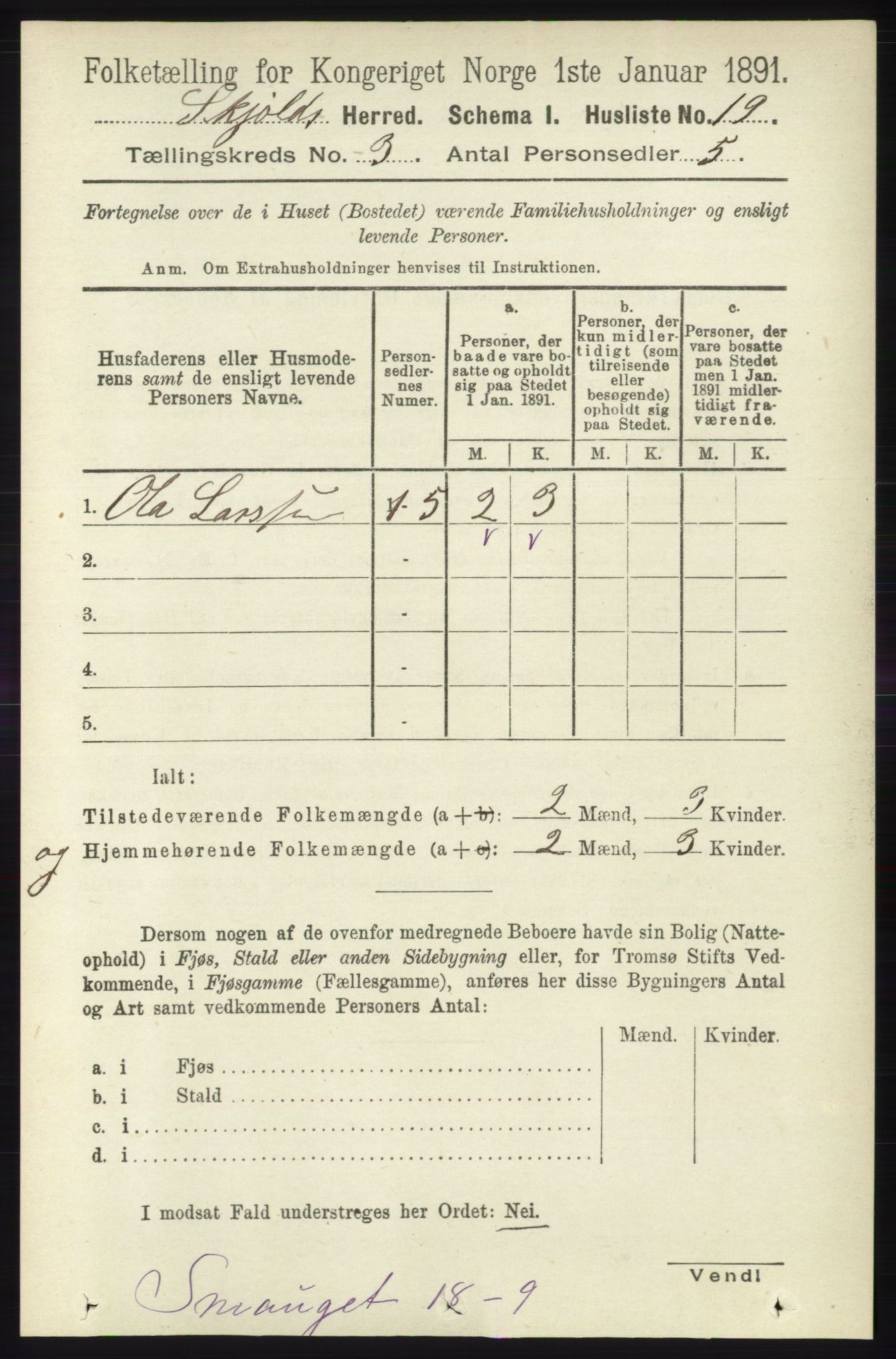 RA, 1891 census for 1154 Skjold, 1891, p. 377