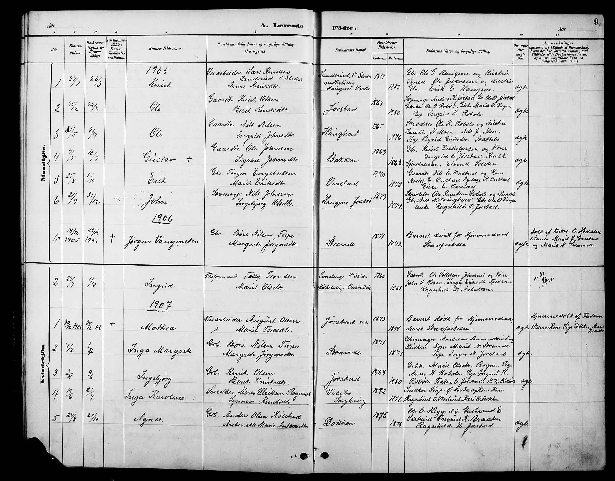 Øystre Slidre prestekontor, SAH/PREST-138/H/Ha/Hab/L0006: Parish register (copy) no. 6, 1887-1916, p. 9