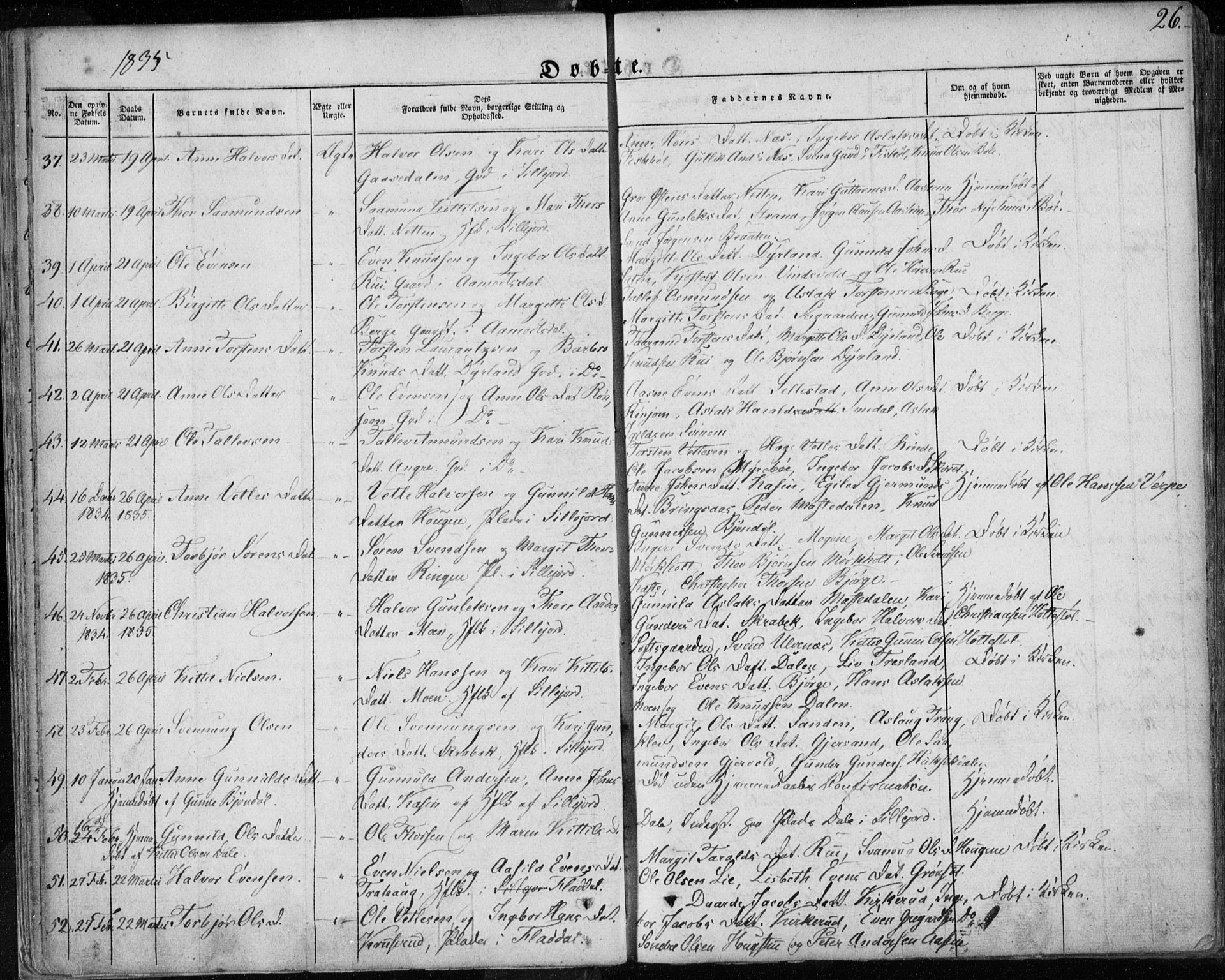 Seljord kirkebøker, AV/SAKO-A-20/F/Fa/L0011: Parish register (official) no. I 11, 1831-1849, p. 26