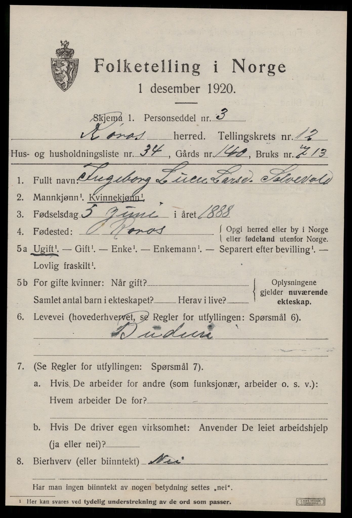 SAT, 1920 census for Røros, 1920, p. 9360