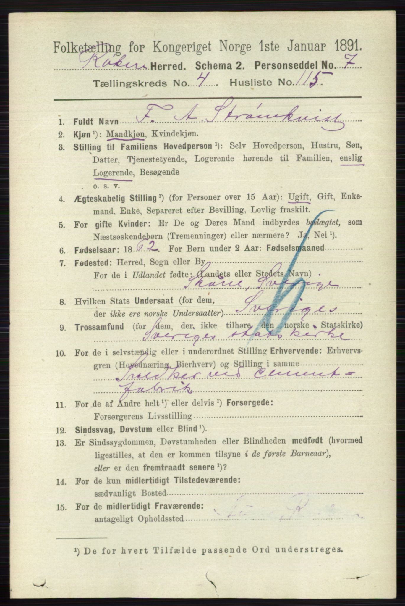 RA, 1891 census for 0627 Røyken, 1891, p. 2751