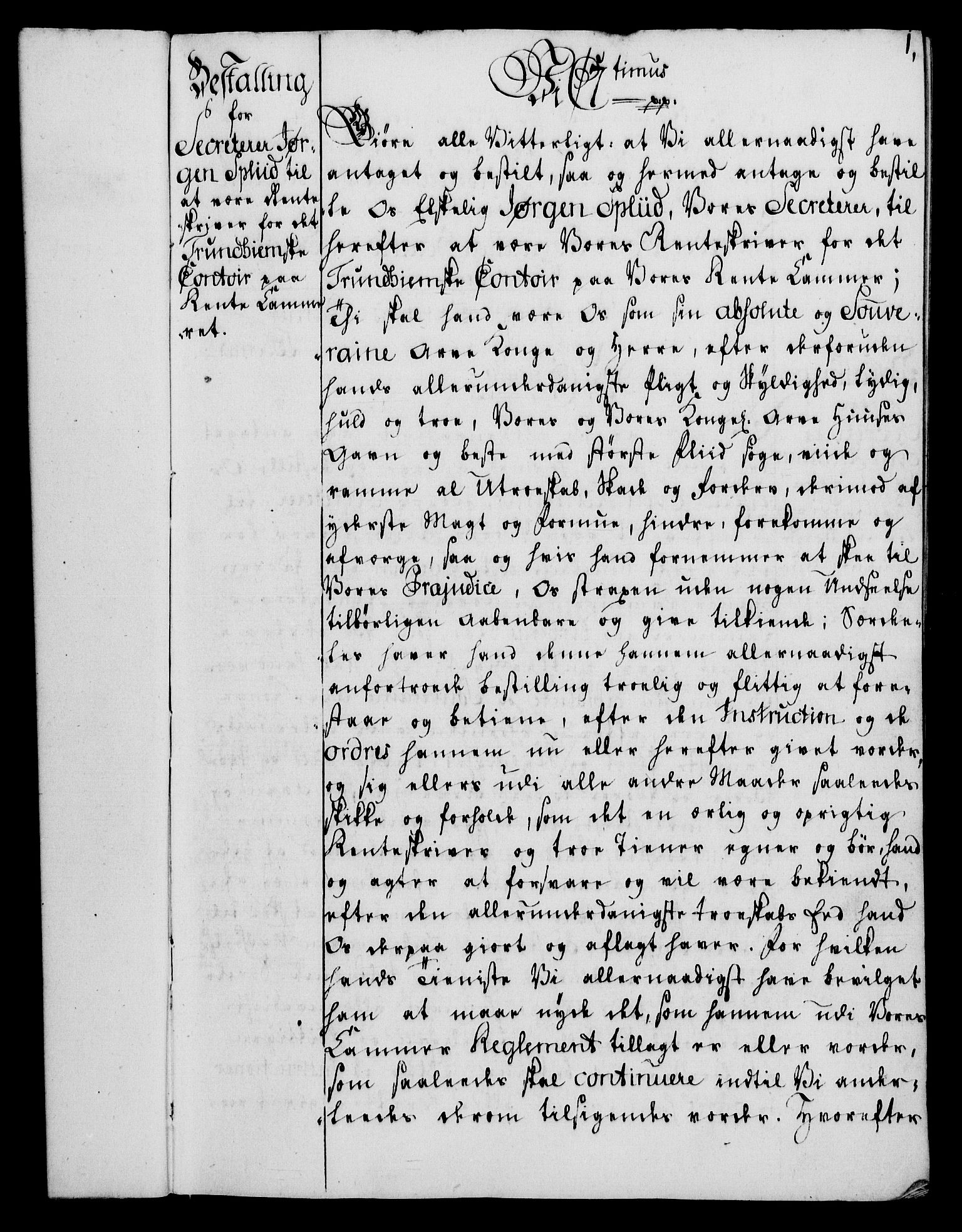 Rentekammeret, Kammerkanselliet, RA/EA-3111/G/Gg/Gge/L0006: Norsk bestallingsprotokoll med register (merket RK 53.30), 1773-1814, p. 1
