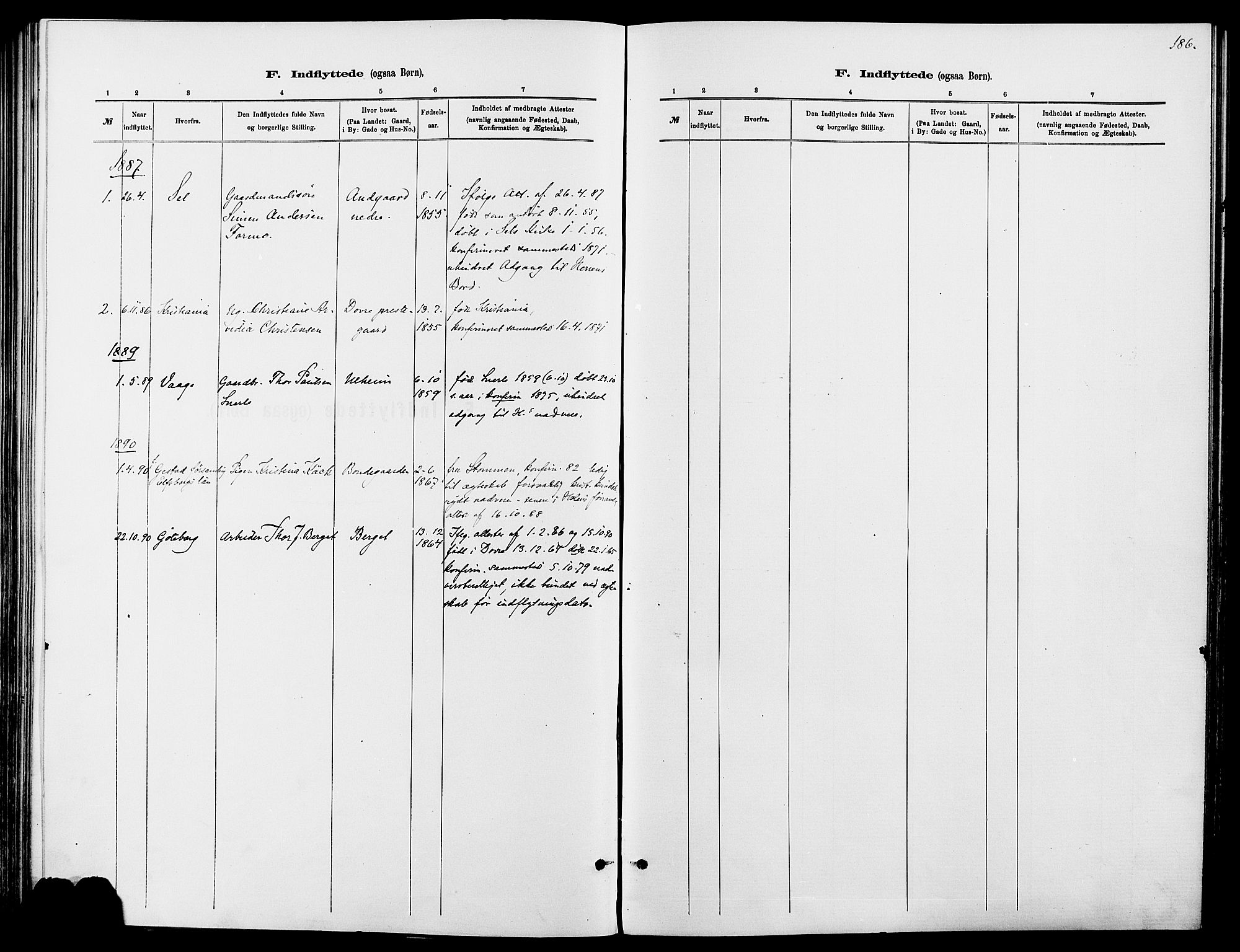Dovre prestekontor, SAH/PREST-066/H/Ha/Haa/L0002: Parish register (official) no. 2, 1879-1890, p. 186