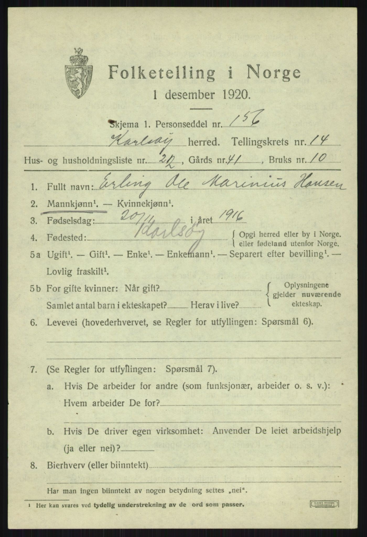 SATØ, 1920 census for Karlsøy, 1920, p. 5407