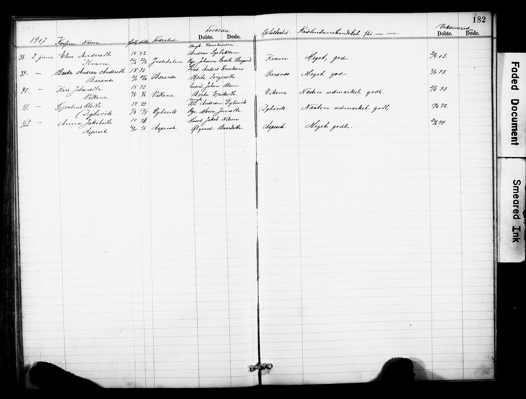 Sogndal sokneprestembete, AV/SAB-A-81301/H/Hab/Haba/L0001: Parish register (copy) no. A 1, 1887-1907, p. 182