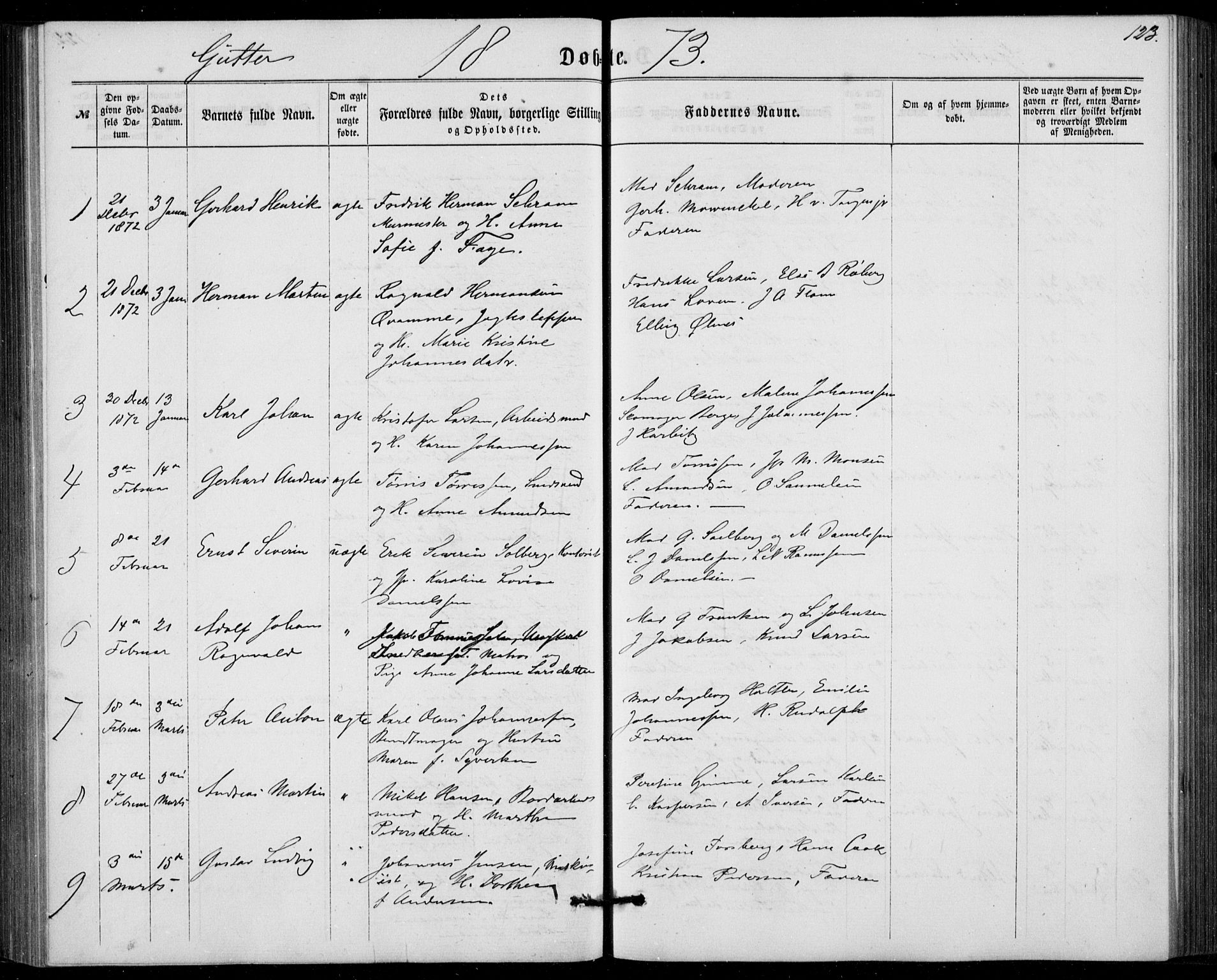 Fødselsstiftelsens sokneprestembete, ført av overlegen*, SAB/-: Parish register (official) no. A 1, 1863-1883, p. 123