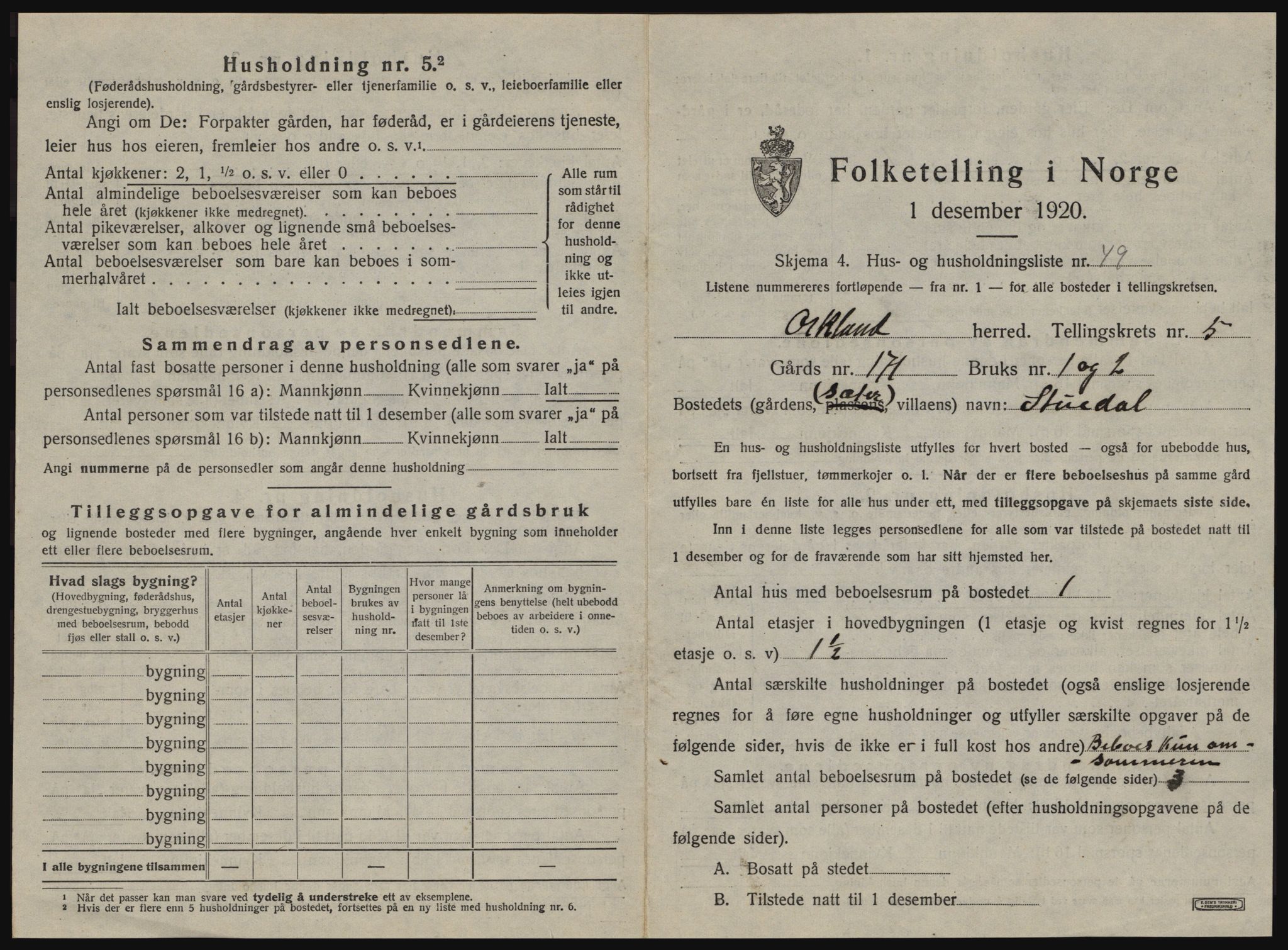 SAT, 1920 census for Orkland, 1920, p. 740