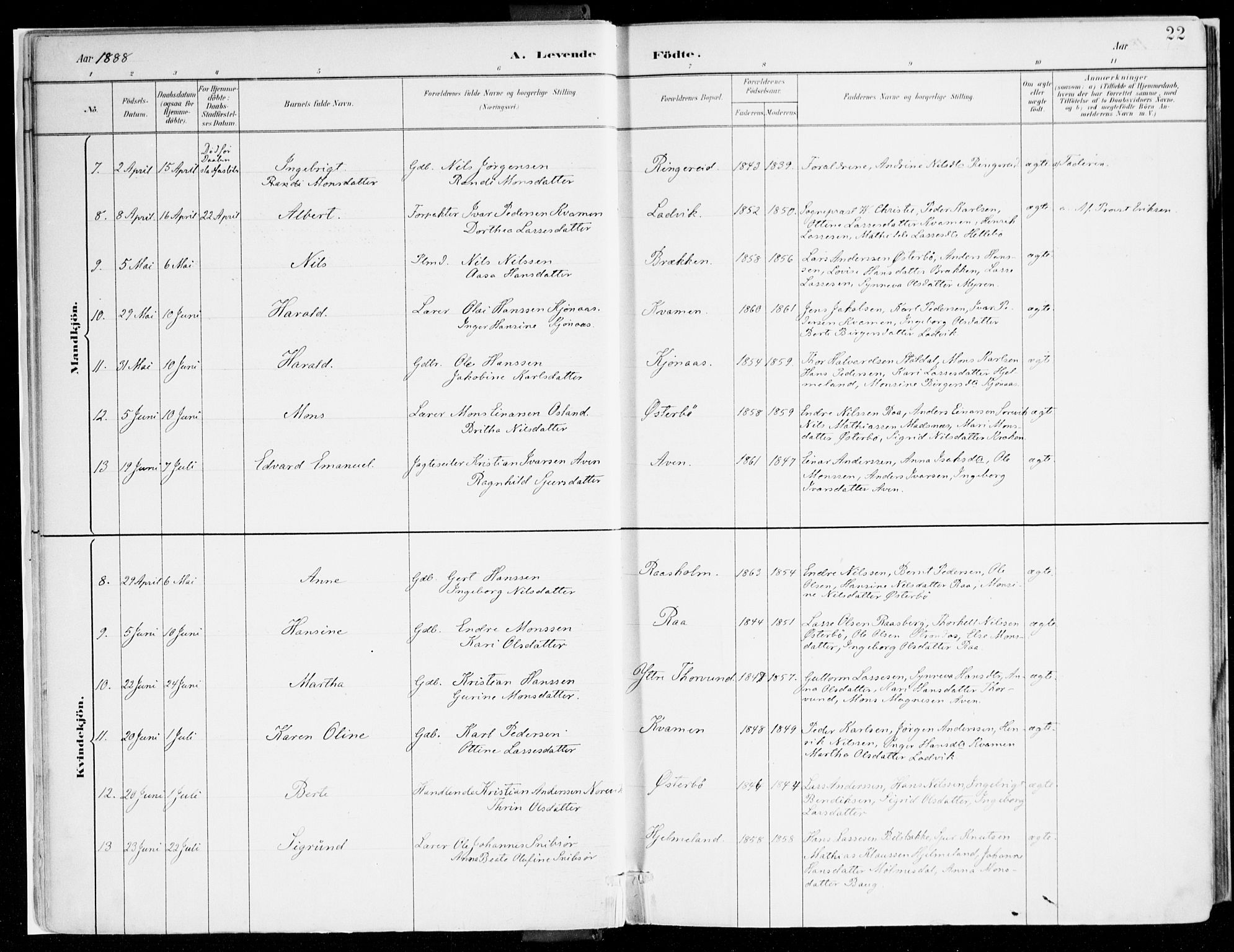 Lavik sokneprestembete, AV/SAB-A-80901: Parish register (official) no. B 1, 1882-1908, p. 22