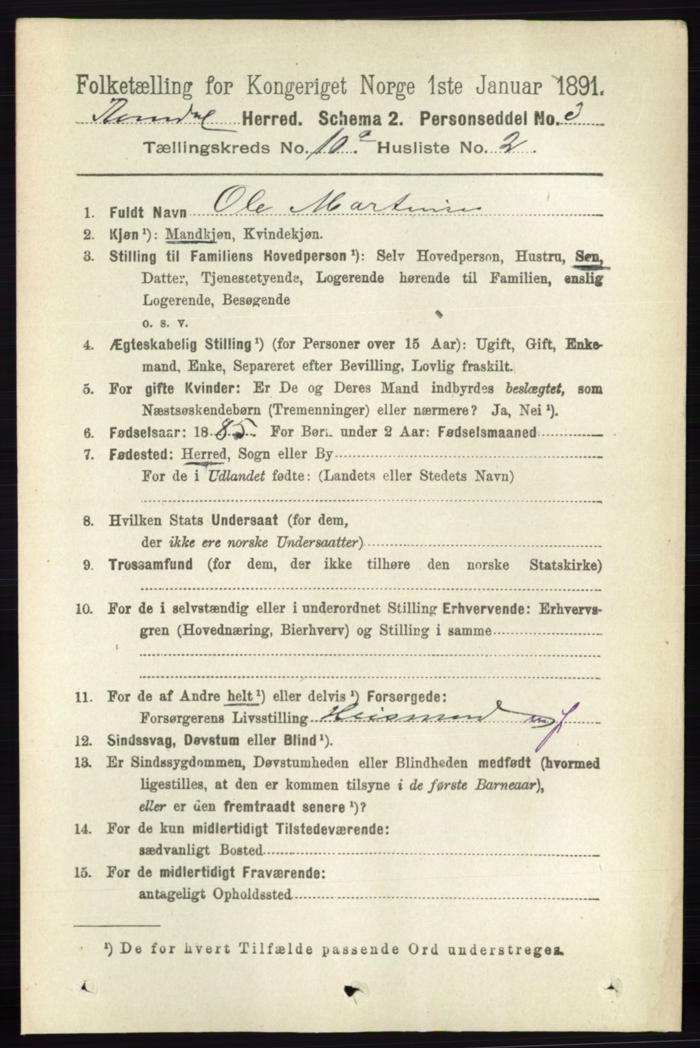 RA, 1891 census for 0416 Romedal, 1891, p. 4820