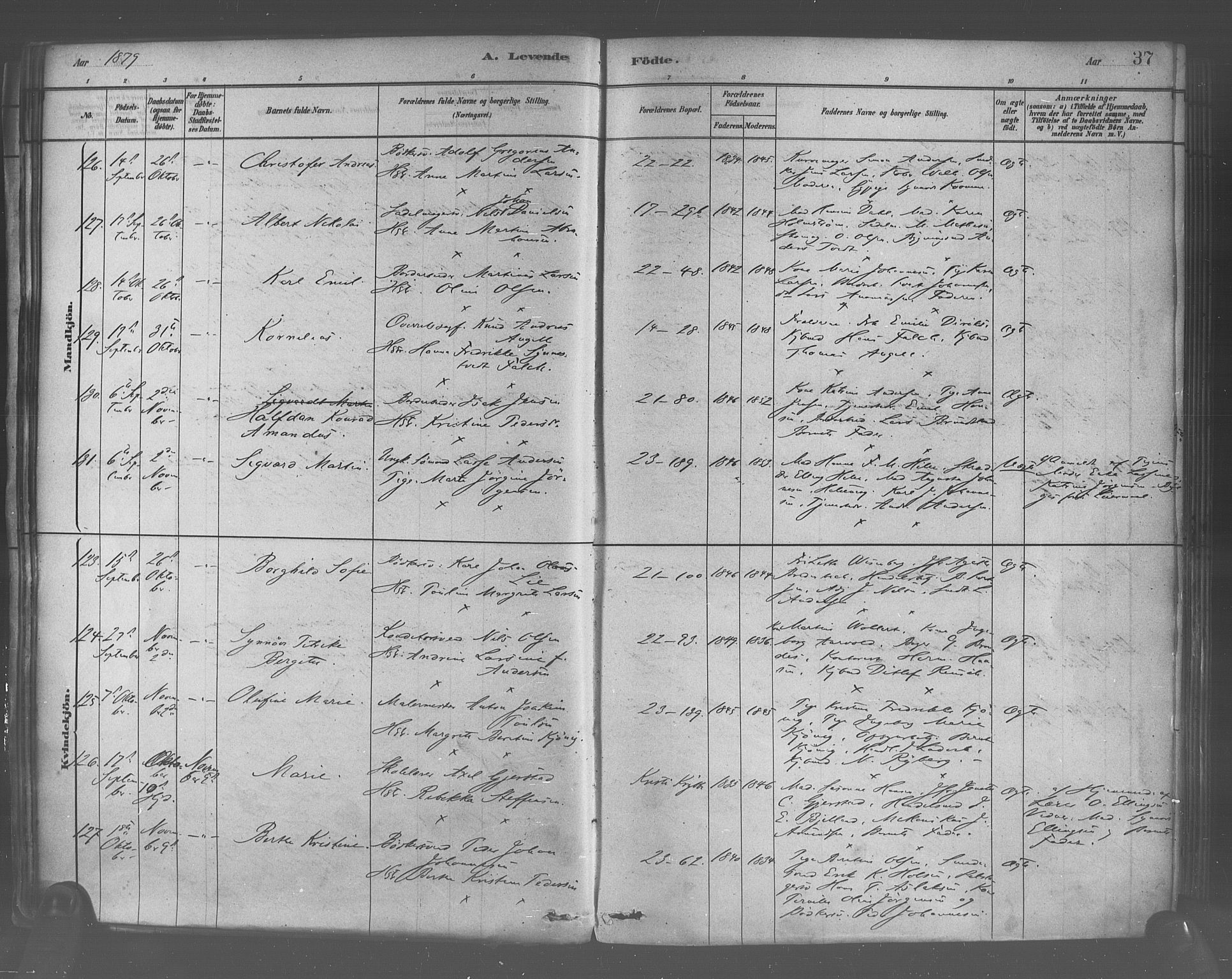 Korskirken sokneprestembete, SAB/A-76101/H/Haa/L0021: Parish register (official) no. B 7, 1878-1889, p. 37