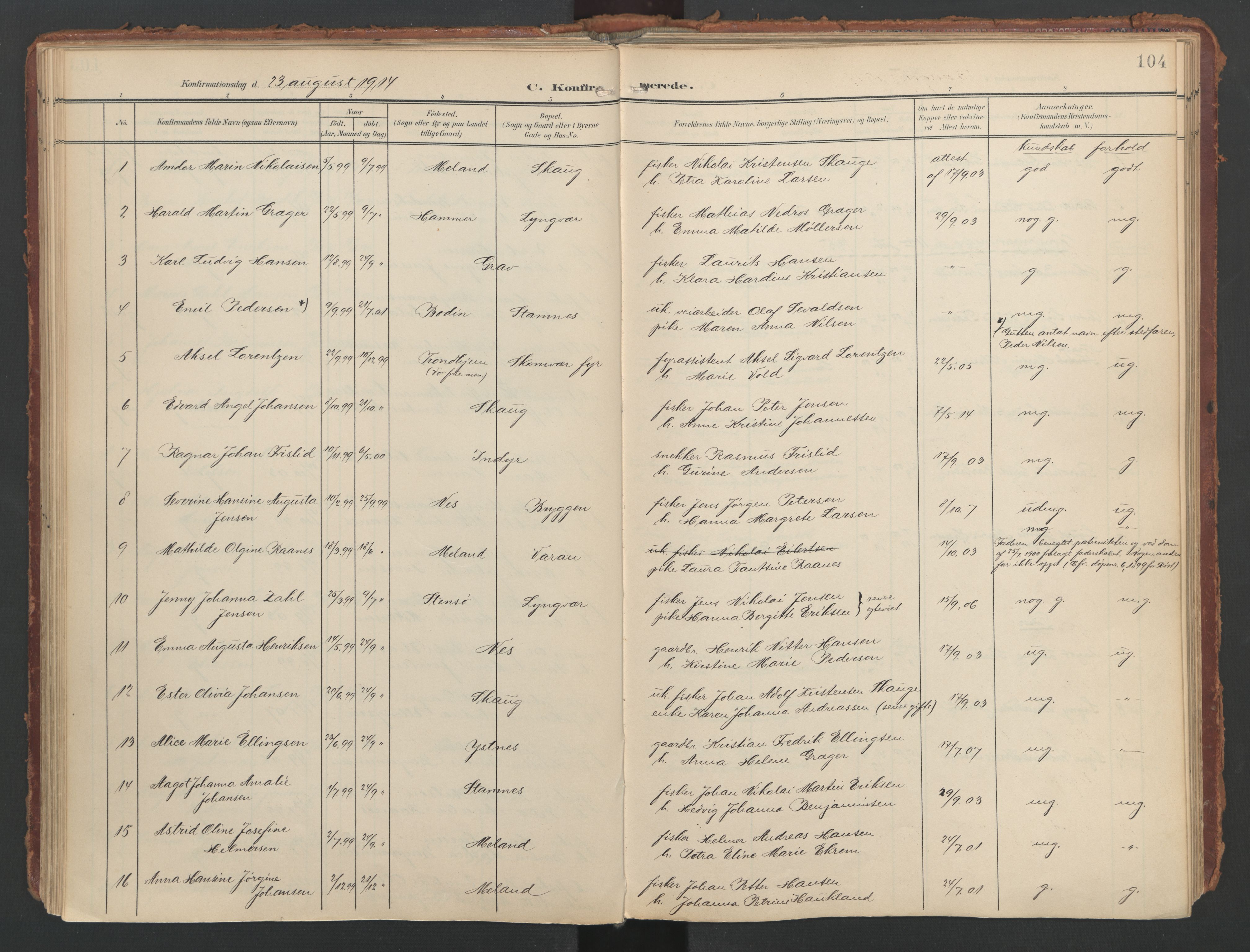 Ministerialprotokoller, klokkerbøker og fødselsregistre - Nordland, SAT/A-1459/808/L0129: Parish register (official) no. 808A02, 1903-1931, p. 104