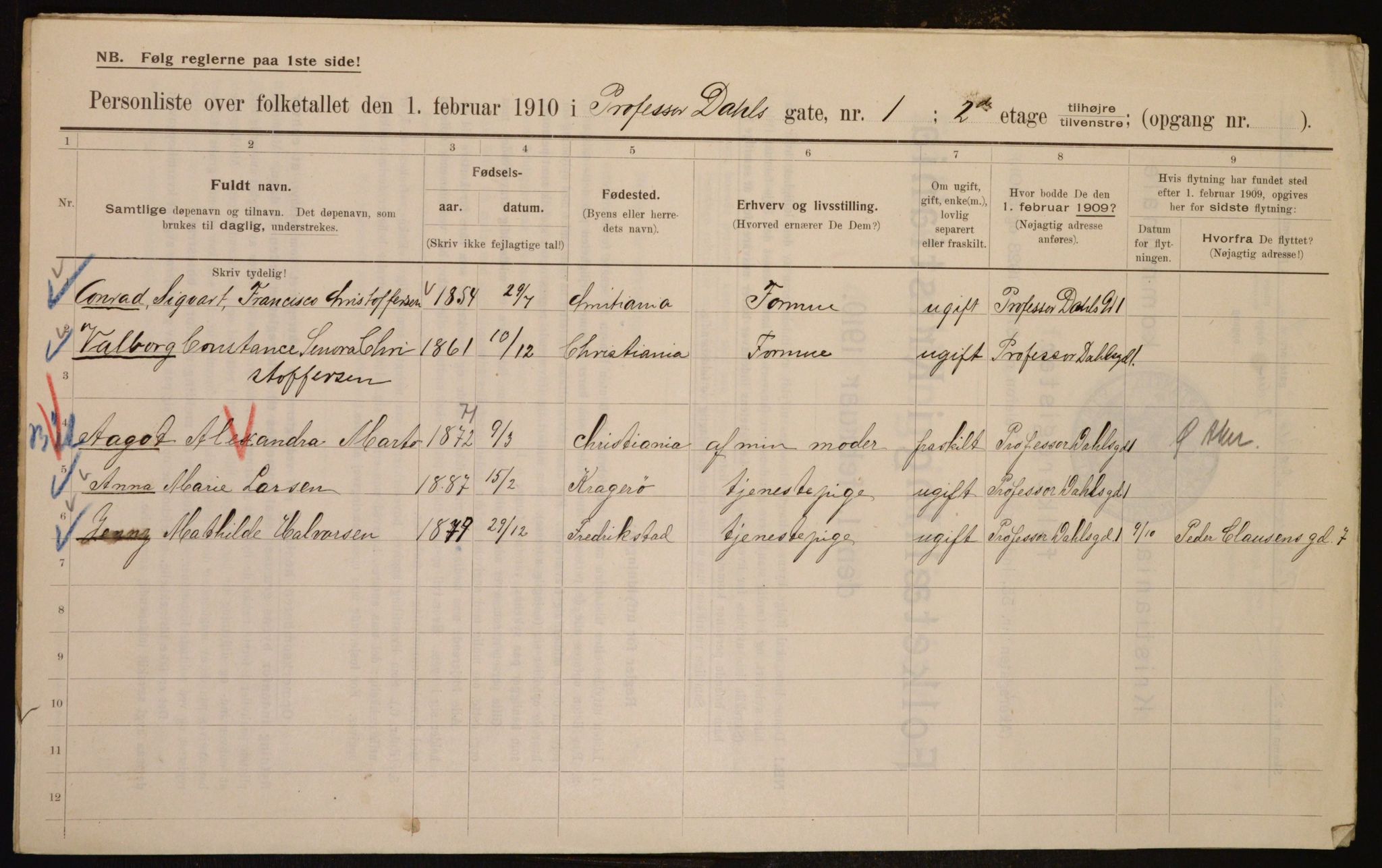 OBA, Municipal Census 1910 for Kristiania, 1910, p. 77854