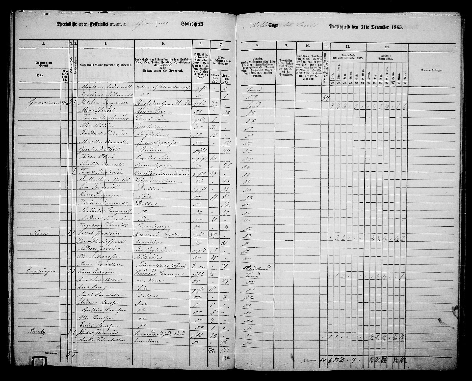 RA, 1865 census for Land, 1865, p. 350