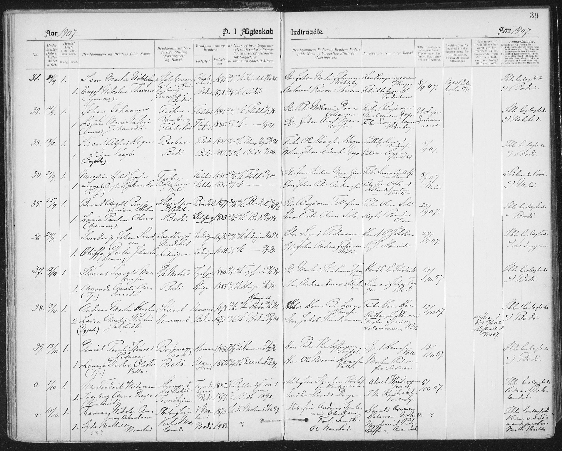 Ministerialprotokoller, klokkerbøker og fødselsregistre - Nordland, SAT/A-1459/801/L0012: Parish register (official) no. 801A12, 1900-1916, p. 39