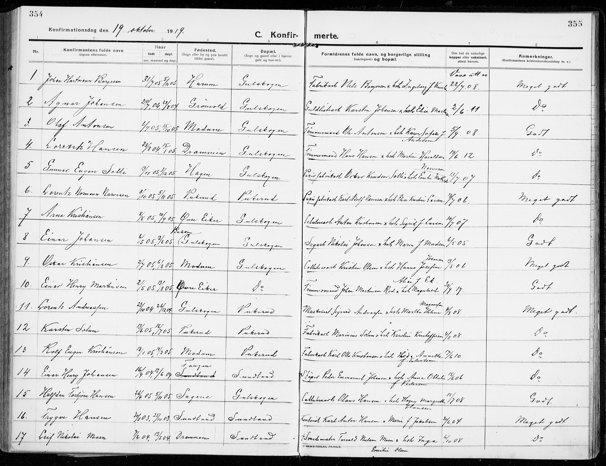 Strømsgodset kirkebøker, SAKO/A-324/F/Fa/L0002: Parish register (official) no. 2, 1910-1920, p. 354-355