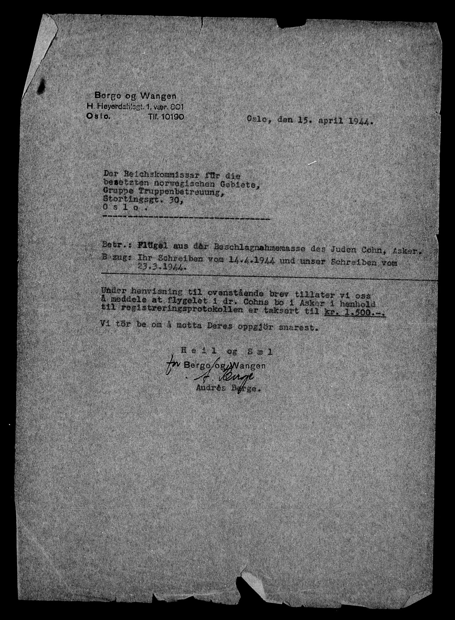 Justisdepartementet, Tilbakeføringskontoret for inndratte formuer, AV/RA-S-1564/H/Hc/Hcc/L0928: --, 1945-1947, p. 479
