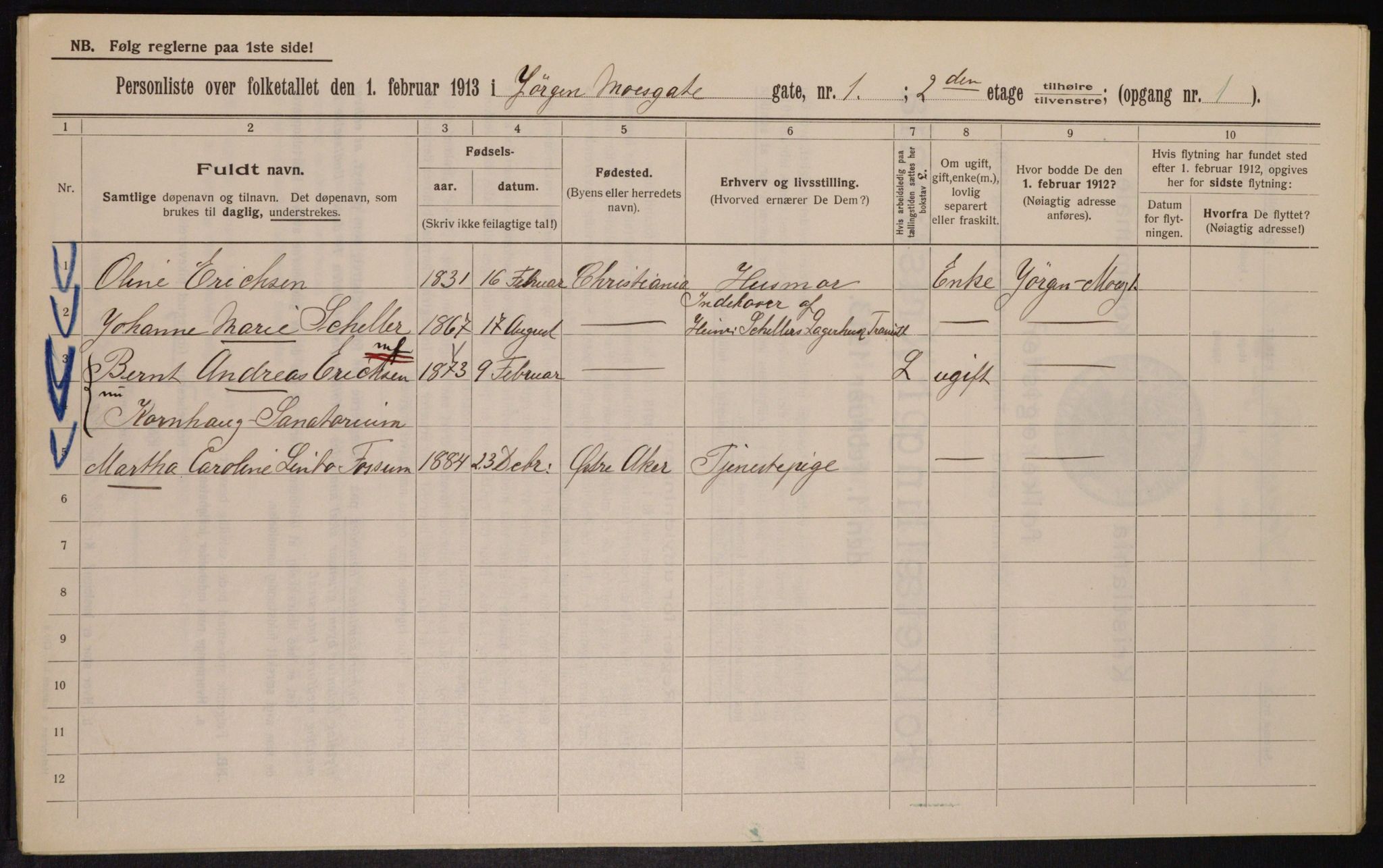 OBA, Municipal Census 1913 for Kristiania, 1913, p. 47464