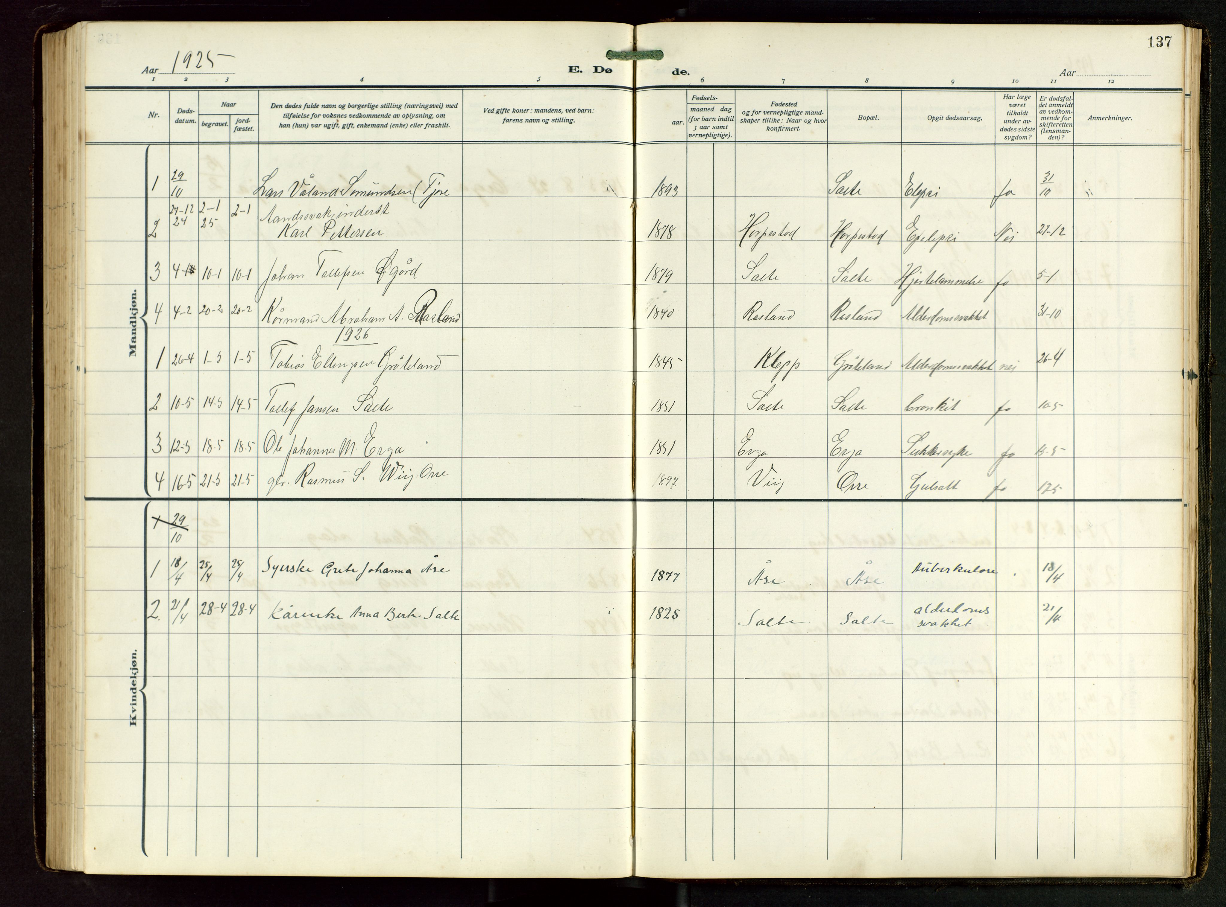 Klepp sokneprestkontor, SAST/A-101803/001/3/30BB/L0008: Parish register (copy) no. B 8, 1918-1949, p. 137
