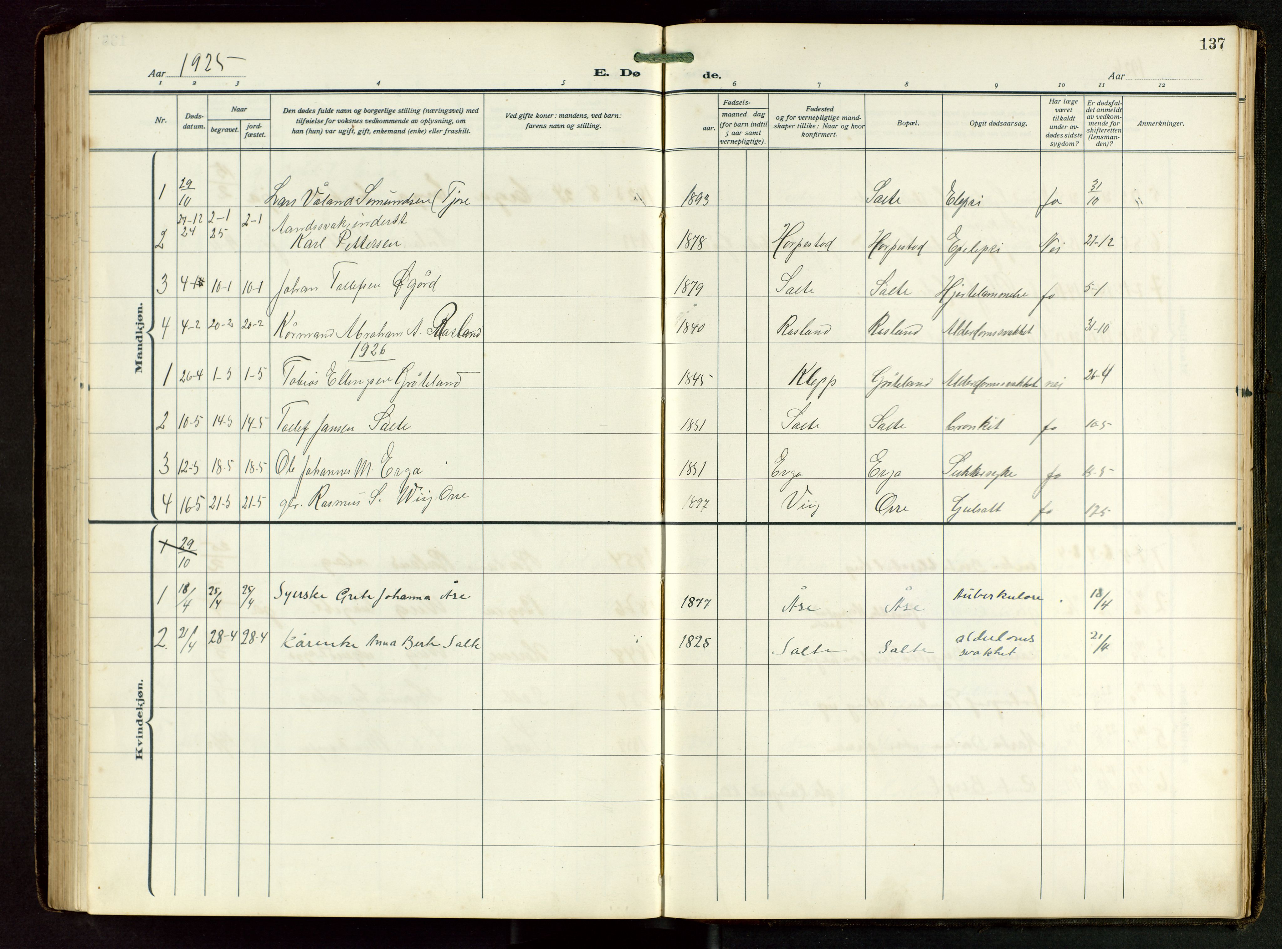 Klepp sokneprestkontor, AV/SAST-A-101803/001/3/30BB/L0008: Parish register (copy) no. B 8, 1918-1949, p. 137