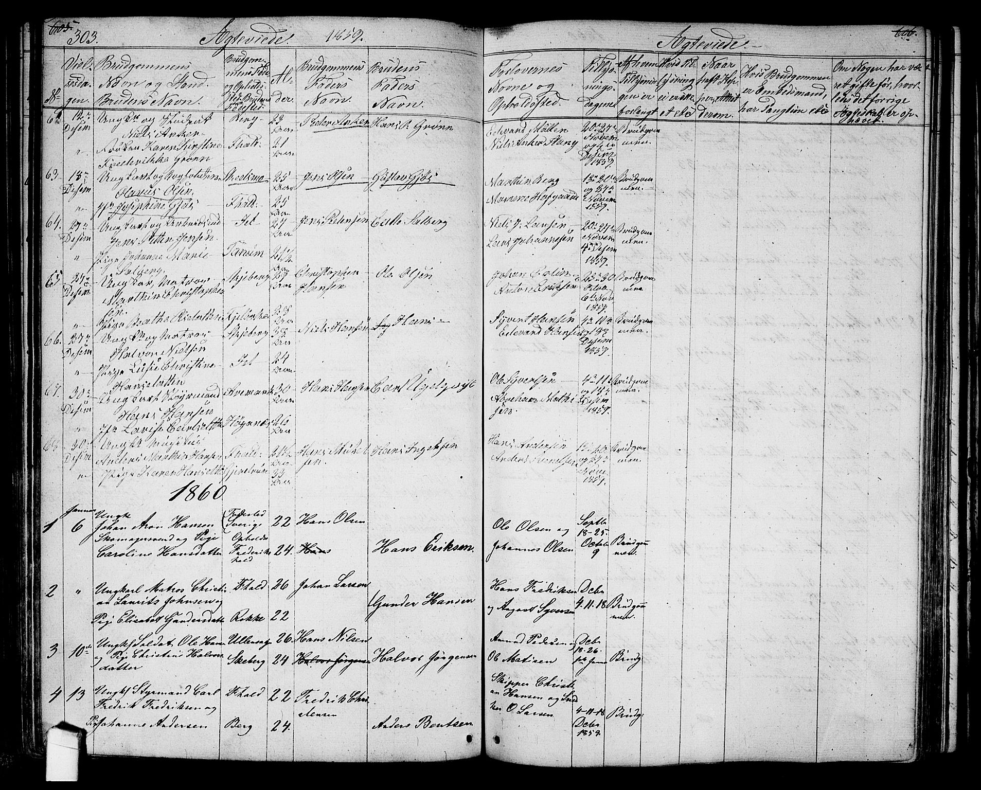 Halden prestekontor Kirkebøker, SAO/A-10909/G/Ga/L0005a: Parish register (copy) no. 5A, 1855-1864, p. 303