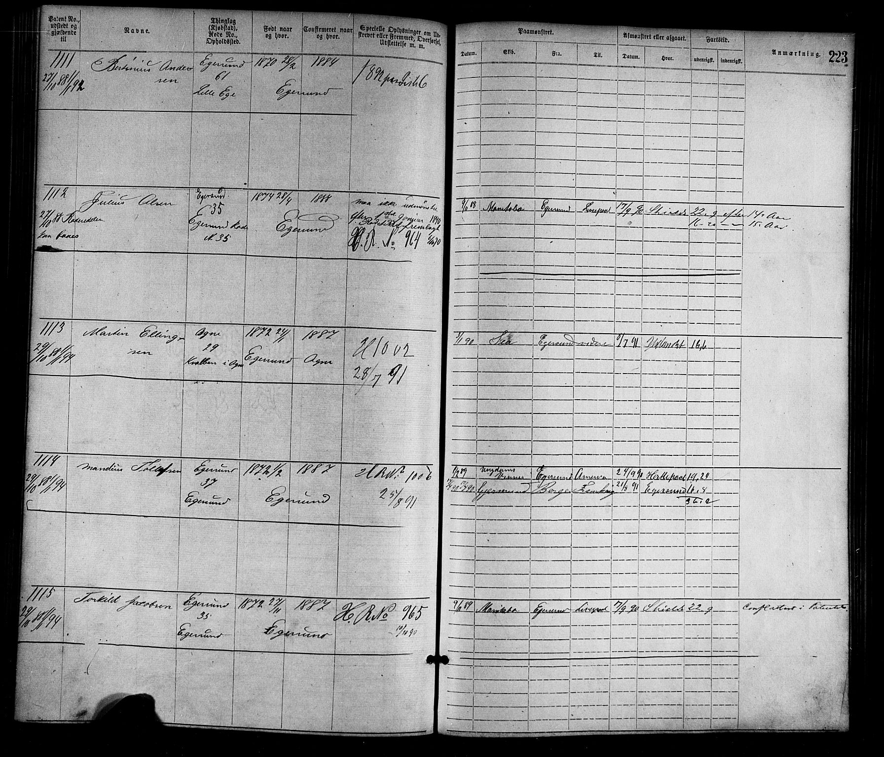 Egersund mønstringskrets, AV/SAK-2031-0019/F/Fa/L0001: Annotasjonsrulle nr 1-1440 med register, O-1, 1869-1895, p. 247