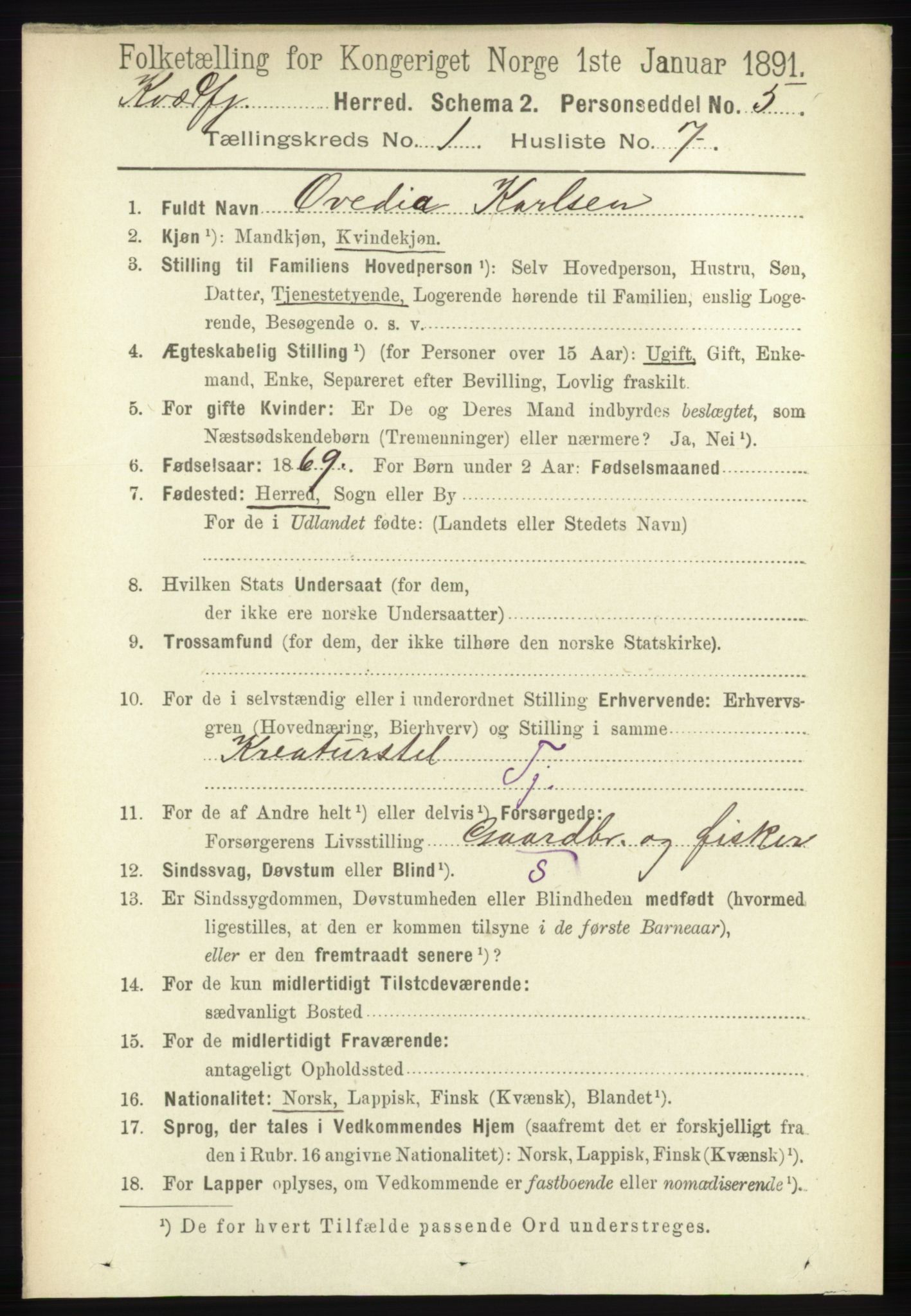 RA, 1891 census for 1911 Kvæfjord, 1891, p. 146