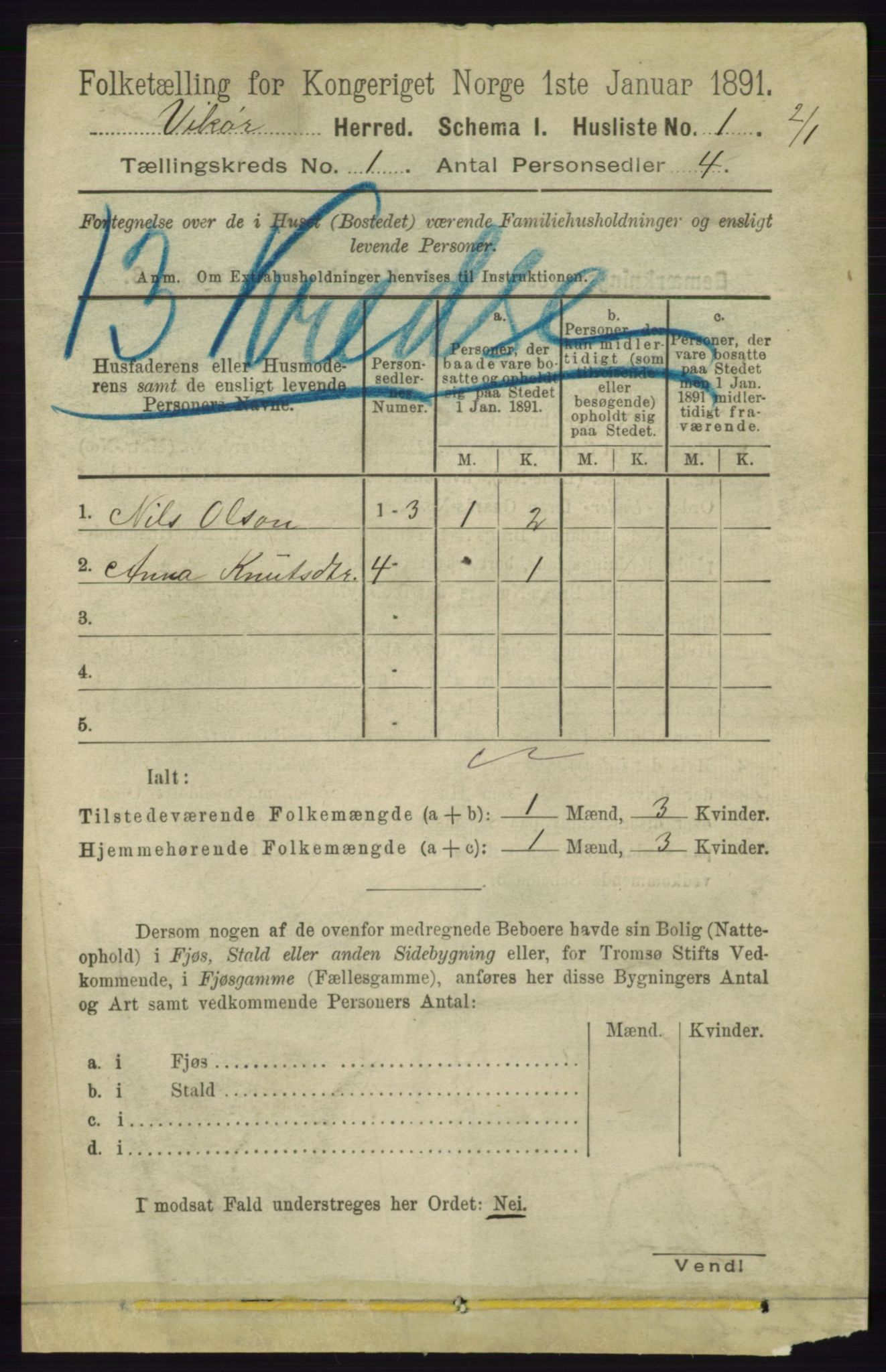 RA, 1891 census for 1238 Vikør, 1891, p. 33