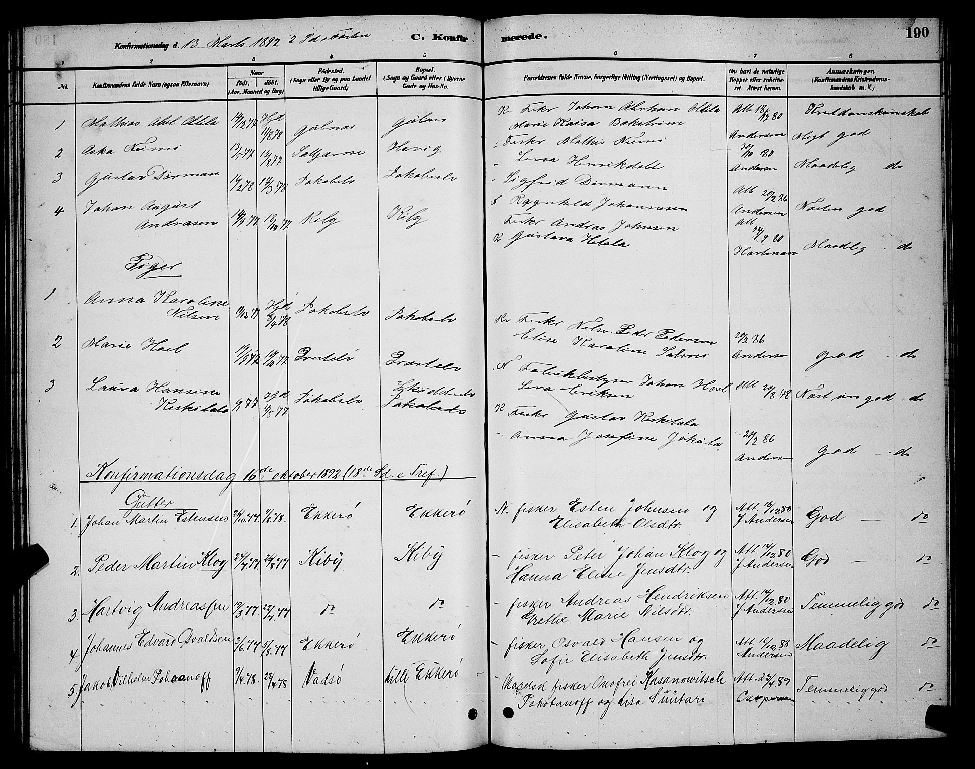 Vadsø sokneprestkontor, SATØ/S-1325/H/Hb/L0003klokker: Parish register (copy) no. 3, 1881-1901, p. 190