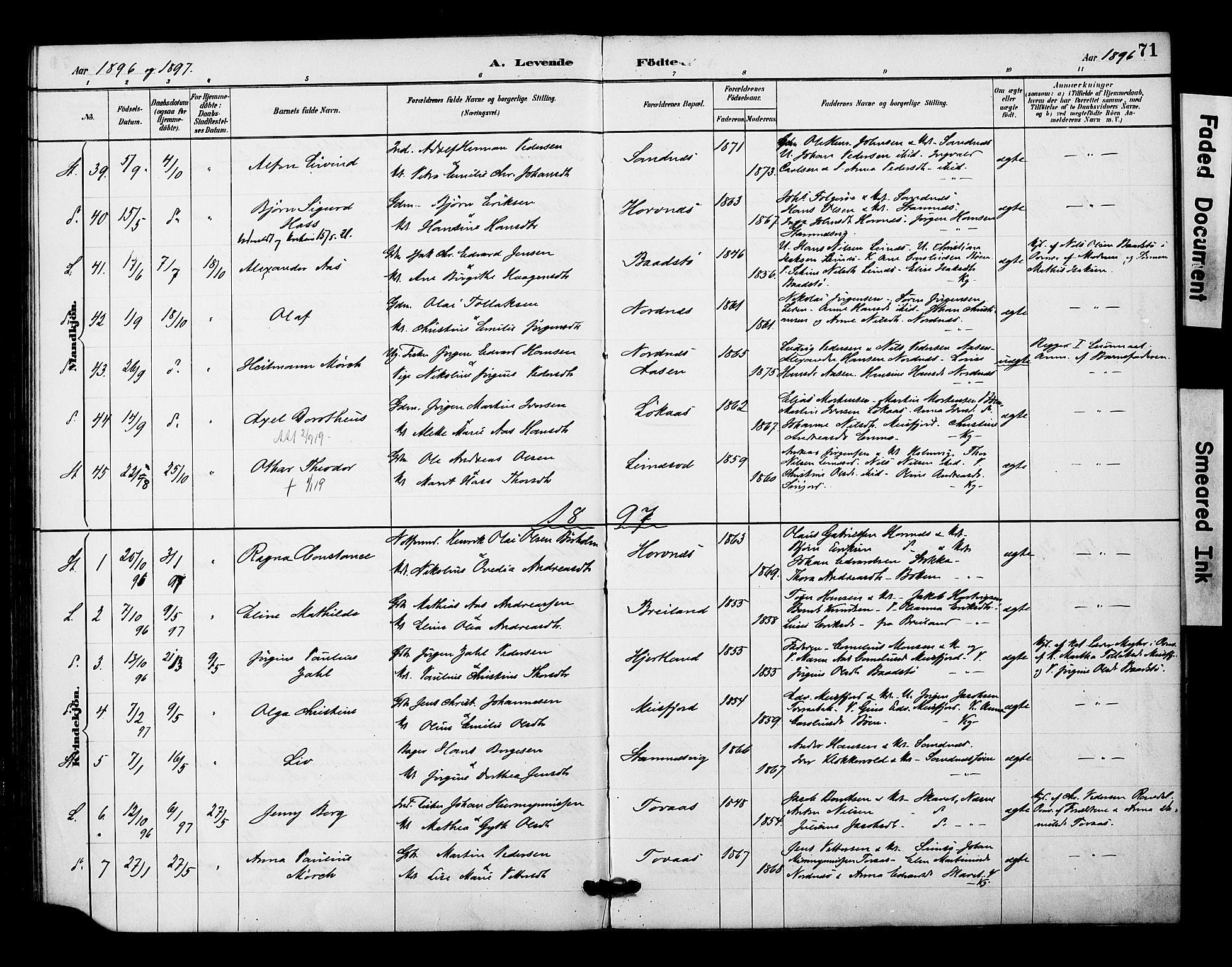 Ministerialprotokoller, klokkerbøker og fødselsregistre - Nordland, AV/SAT-A-1459/831/L0471: Parish register (official) no. 831A02, 1886-1901, p. 71