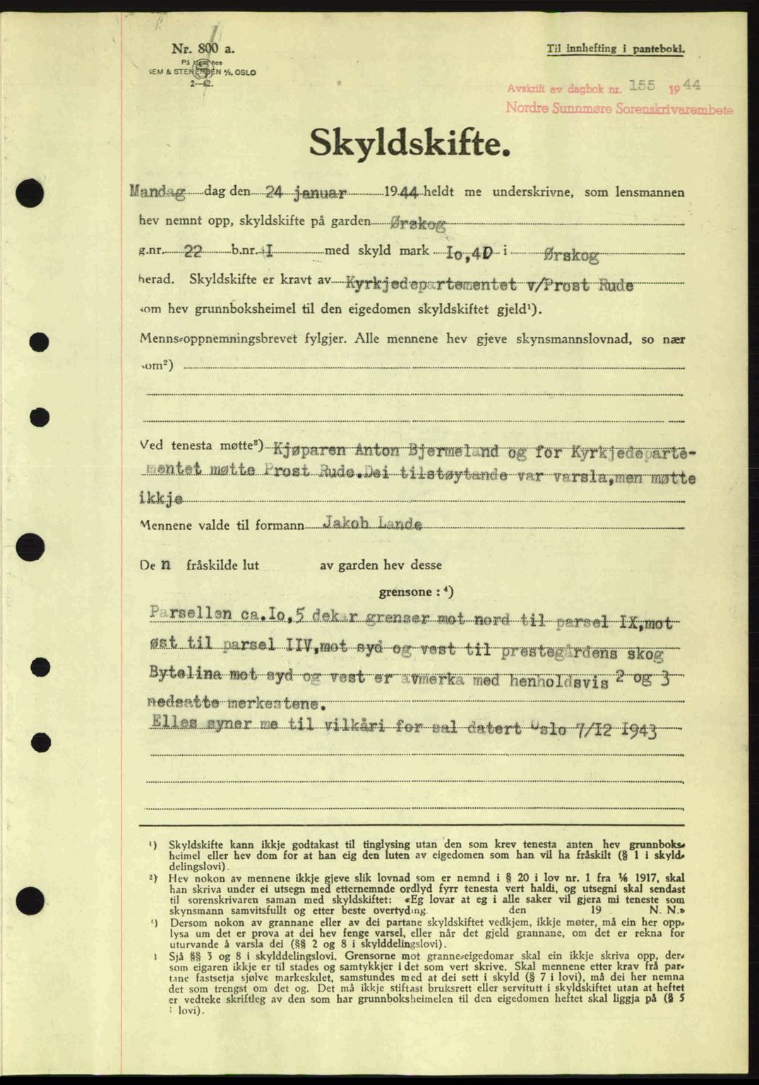 Nordre Sunnmøre sorenskriveri, AV/SAT-A-0006/1/2/2C/2Ca: Mortgage book no. A17, 1943-1944, Diary no: : 155/1944