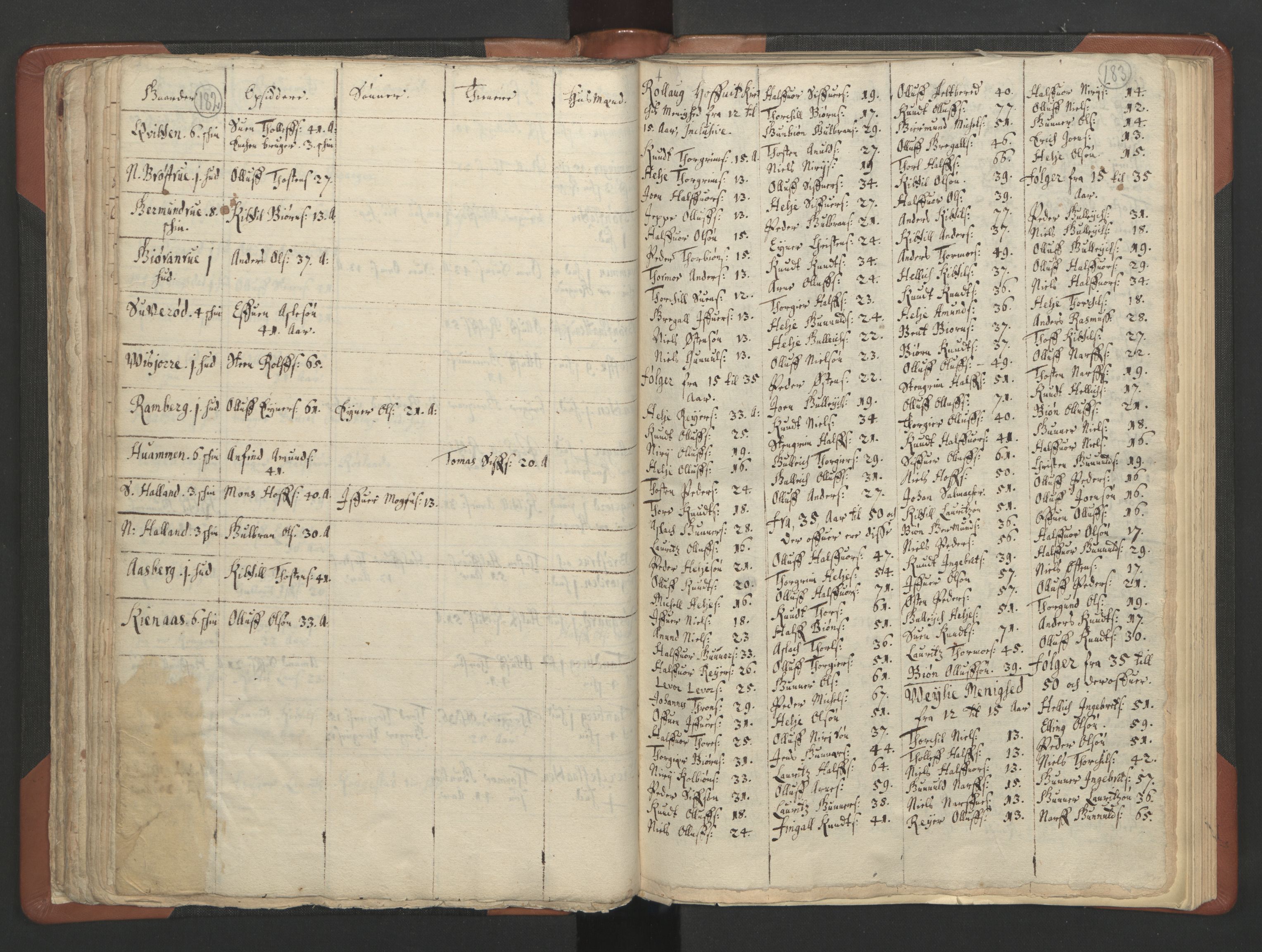 RA, Vicar's Census 1664-1666, no. 11: Brunlanes deanery, 1664-1666, p. 182-183