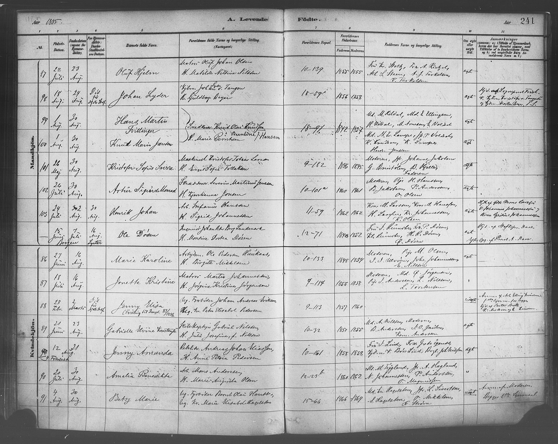 Domkirken sokneprestembete, SAB/A-74801/H/Haa/L0023: Parish register (official) no. B 6, 1879-1887, p. 241