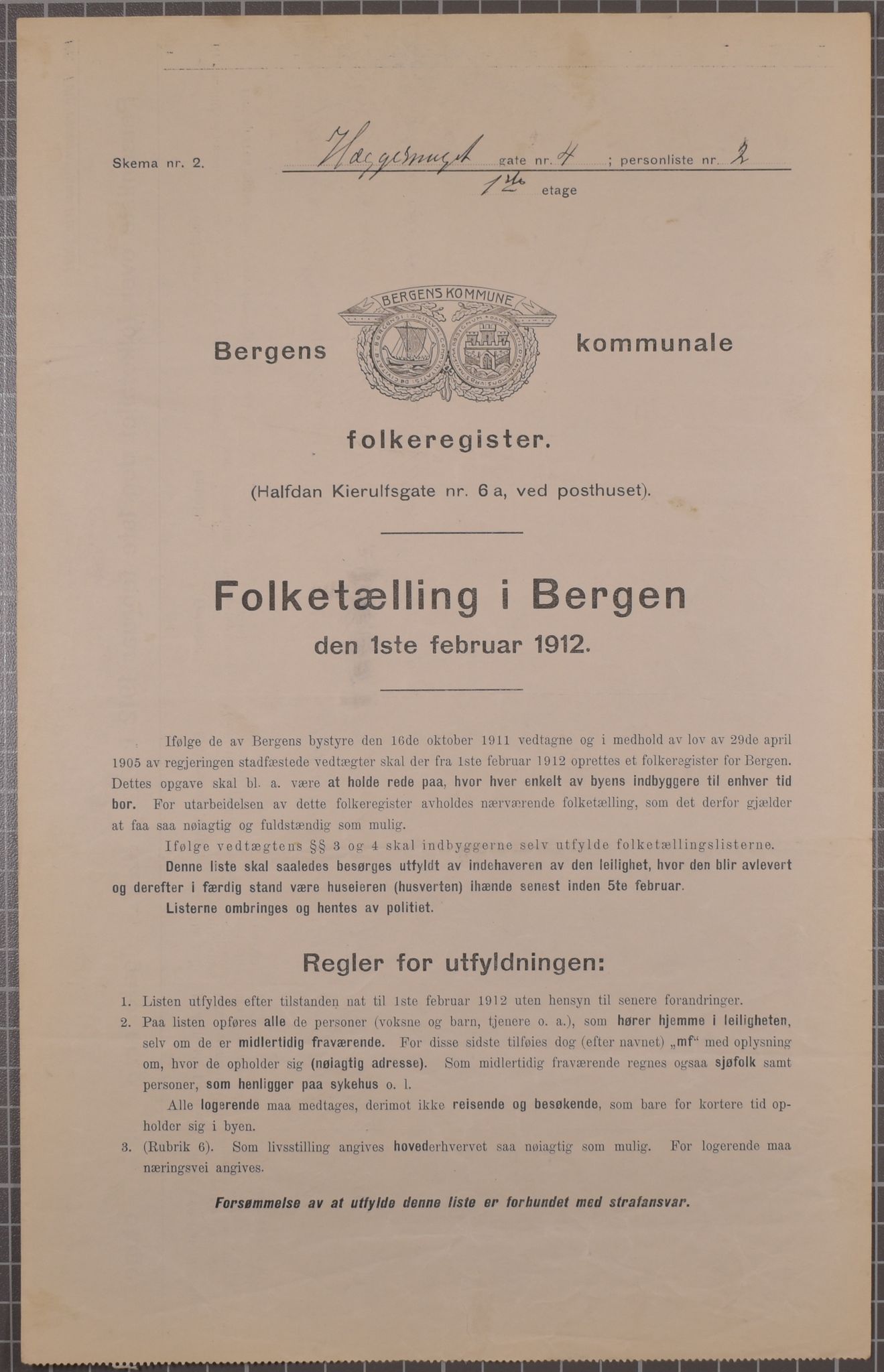 SAB, Municipal Census 1912 for Bergen, 1912, p. 1948