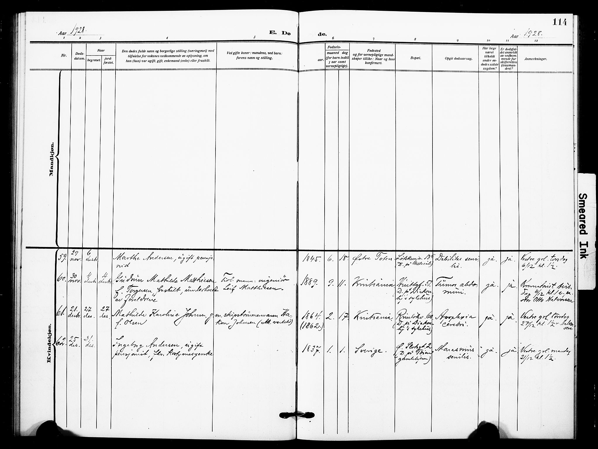 Johannes prestekontor Kirkebøker, AV/SAO-A-10852/F/Fa/L0012: Parish register (official) no. 12, 1918-1930, p. 114