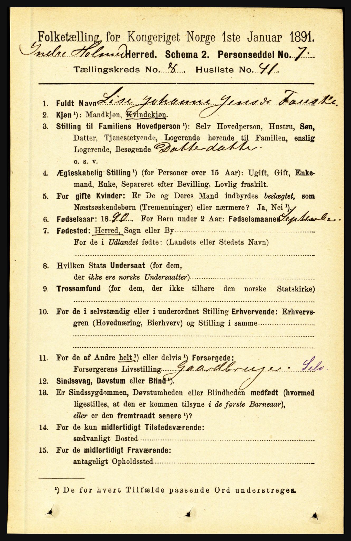 RA, 1891 census for 1430 Indre Holmedal, 1891, p. 3672