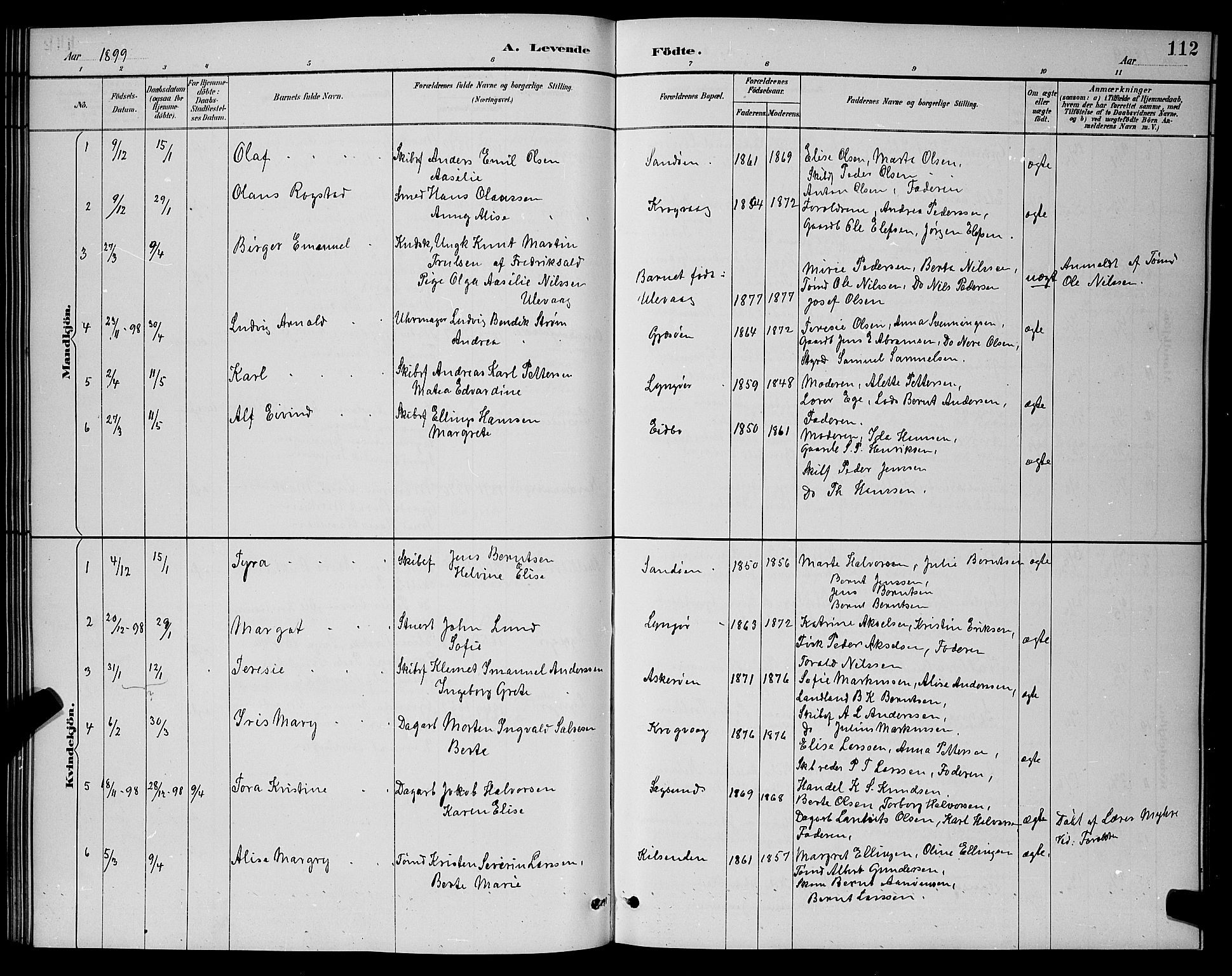 Dypvåg sokneprestkontor, SAK/1111-0007/F/Fb/Fba/L0013: Parish register (copy) no. B 13, 1887-1900, p. 112