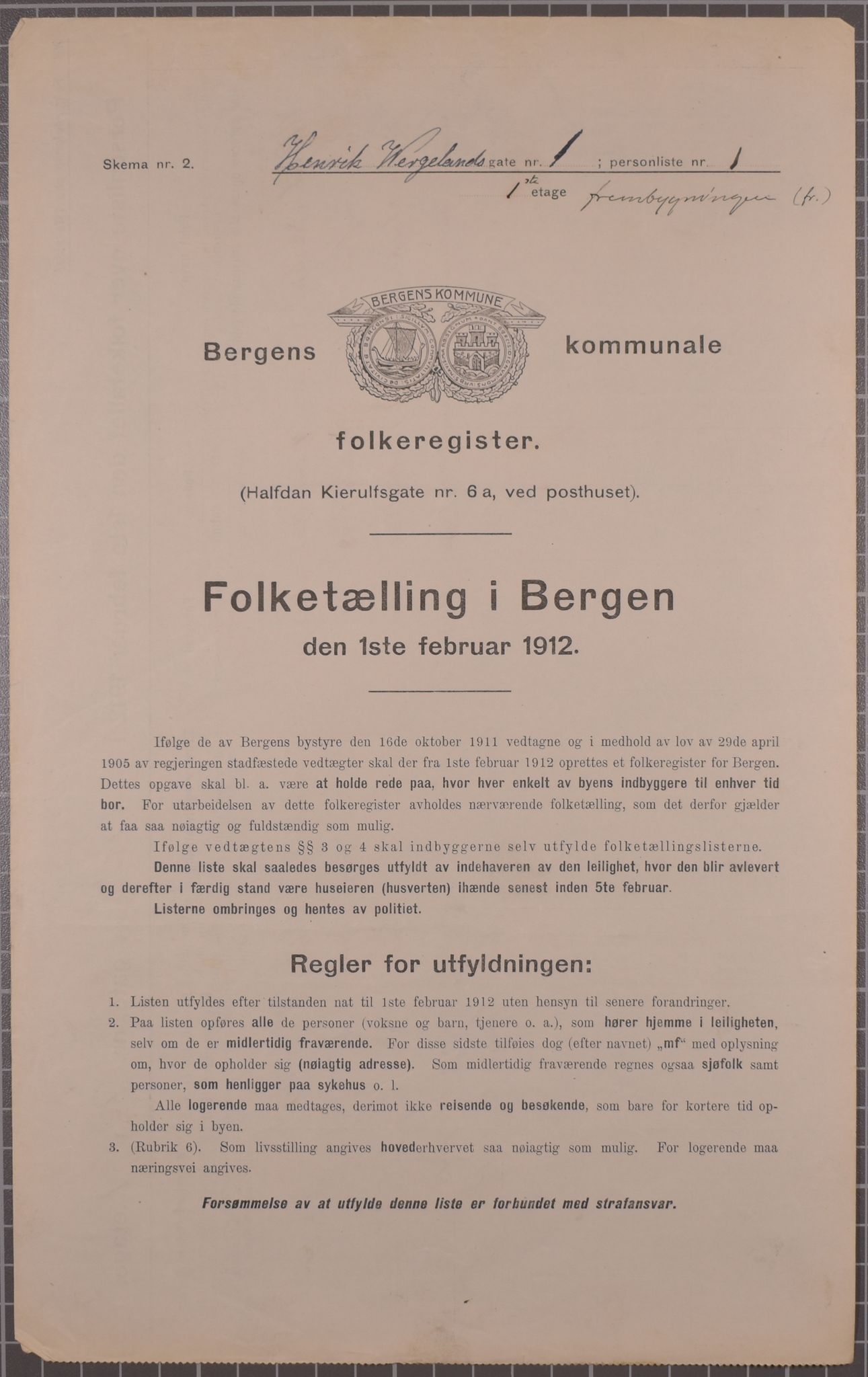 SAB, Municipal Census 1912 for Bergen, 1912, p. 2246