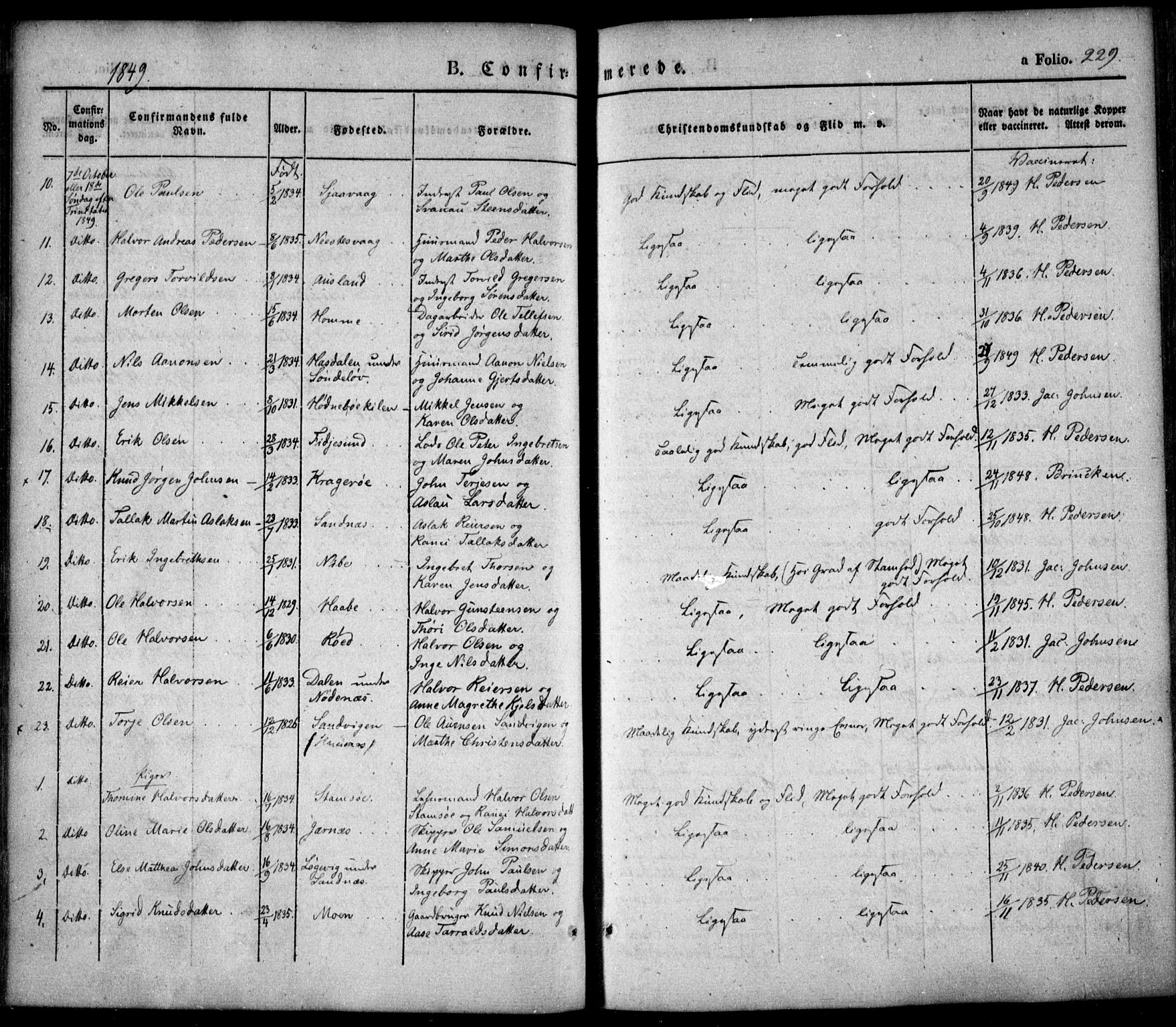 Søndeled sokneprestkontor, AV/SAK-1111-0038/F/Fa/L0002: Parish register (official) no. A 2, 1839-1860, p. 229