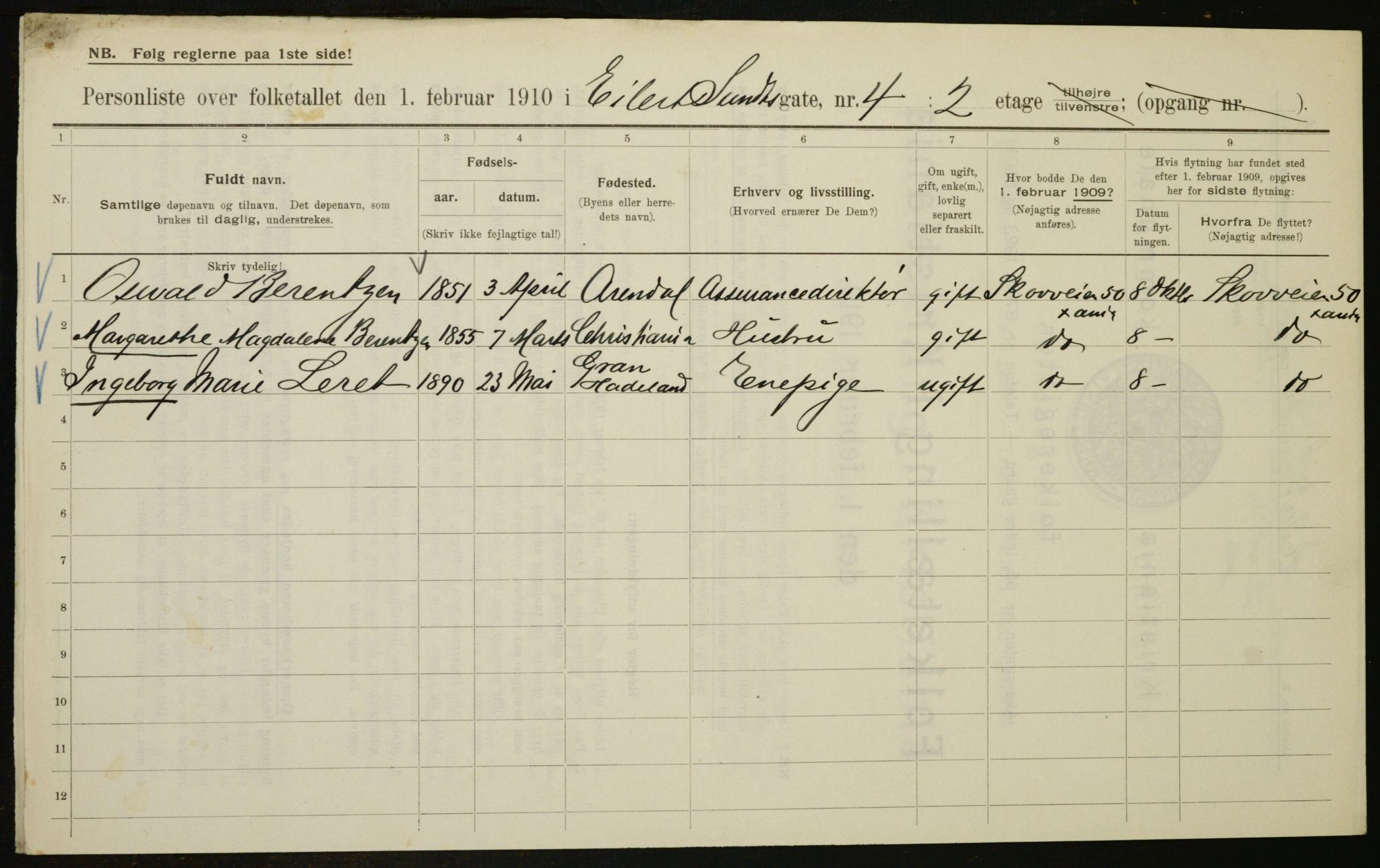 OBA, Municipal Census 1910 for Kristiania, 1910, p. 17819