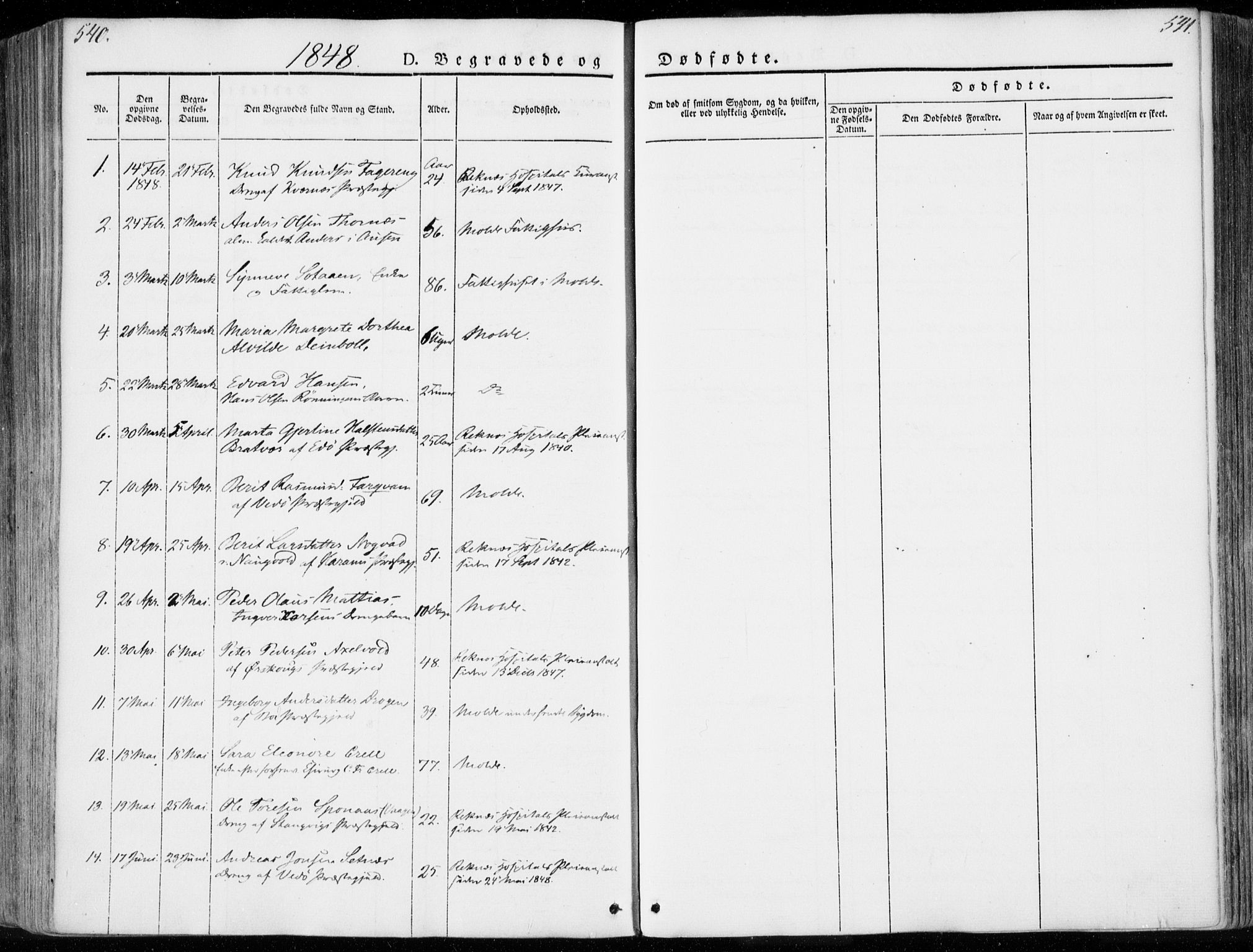 Ministerialprotokoller, klokkerbøker og fødselsregistre - Møre og Romsdal, SAT/A-1454/558/L0689: Parish register (official) no. 558A03, 1843-1872, p. 540-541