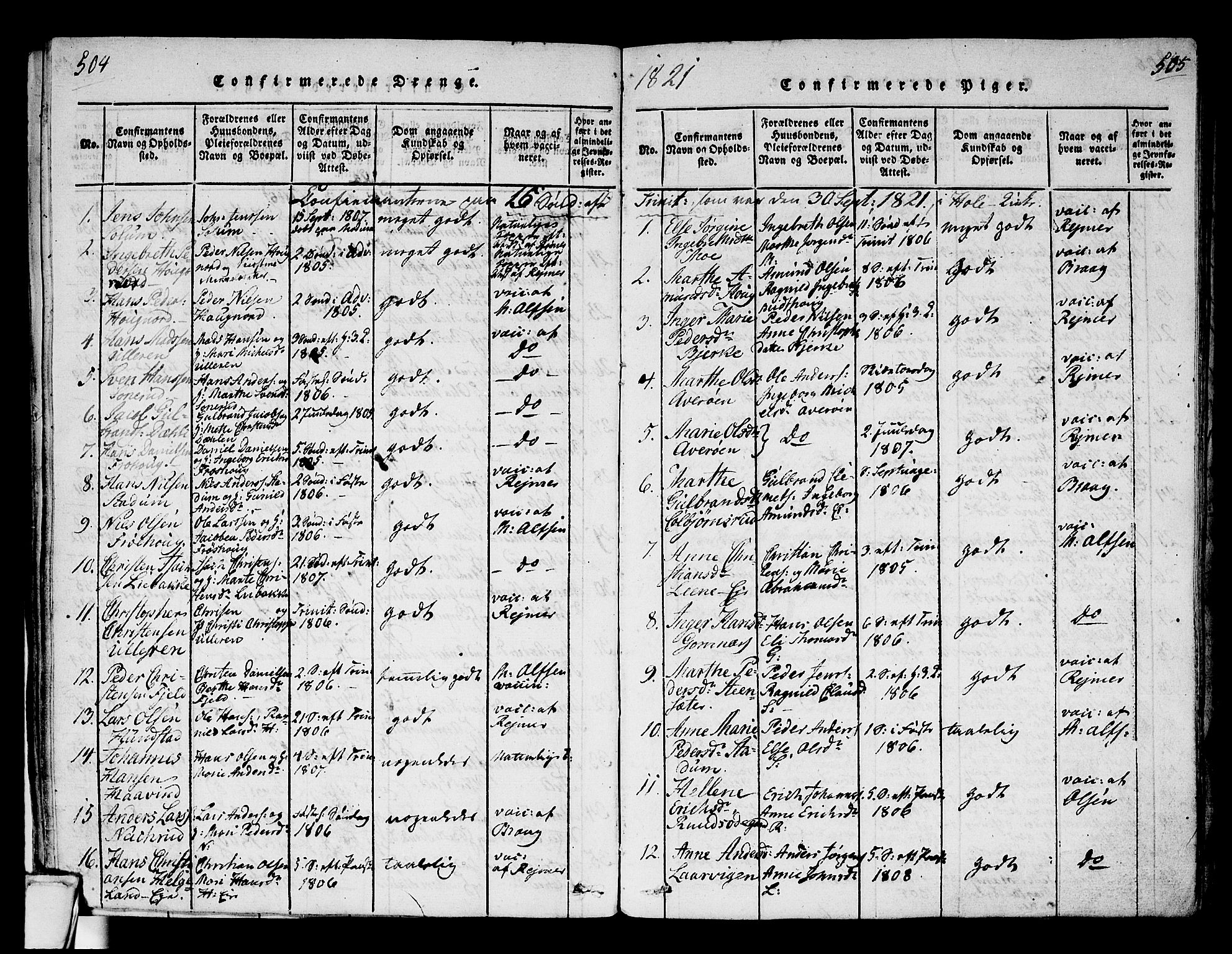 Hole kirkebøker, SAKO/A-228/F/Fa/L0004: Parish register (official) no. I 4, 1814-1833, p. 504-505