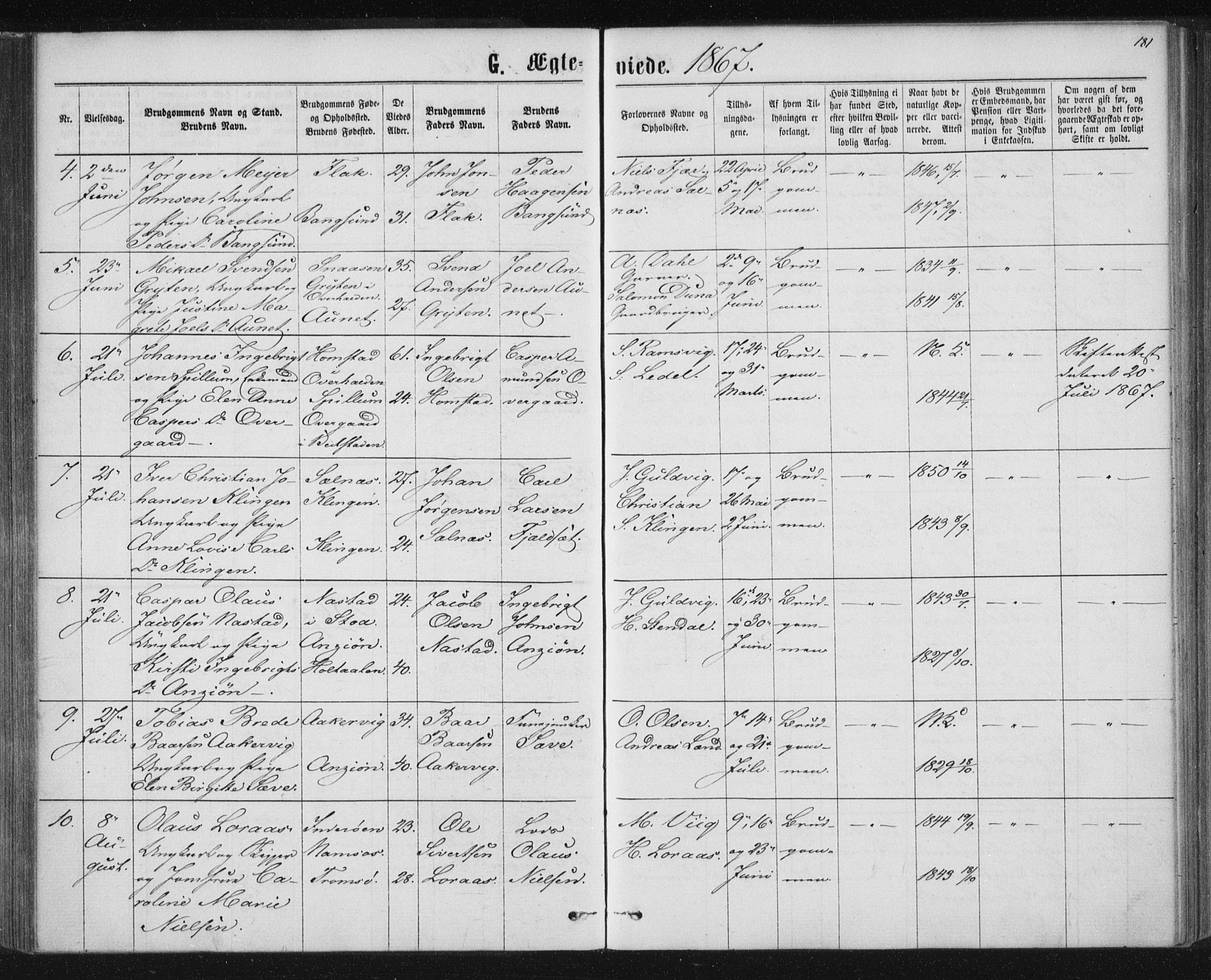 Ministerialprotokoller, klokkerbøker og fødselsregistre - Nord-Trøndelag, AV/SAT-A-1458/768/L0570: Parish register (official) no. 768A05, 1865-1874, p. 181