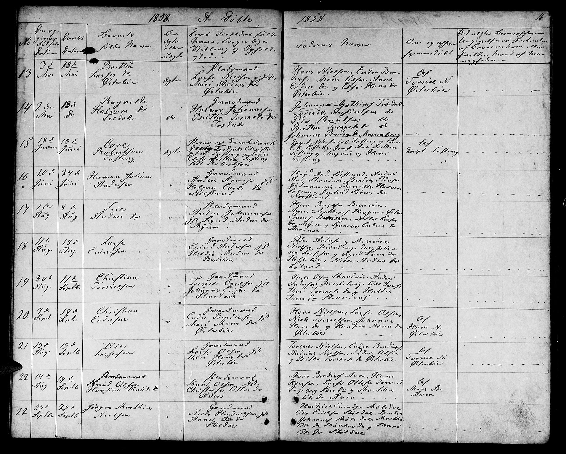 Lavik sokneprestembete, SAB/A-80901: Parish register (copy) no. A 1, 1854-1881, p. 16