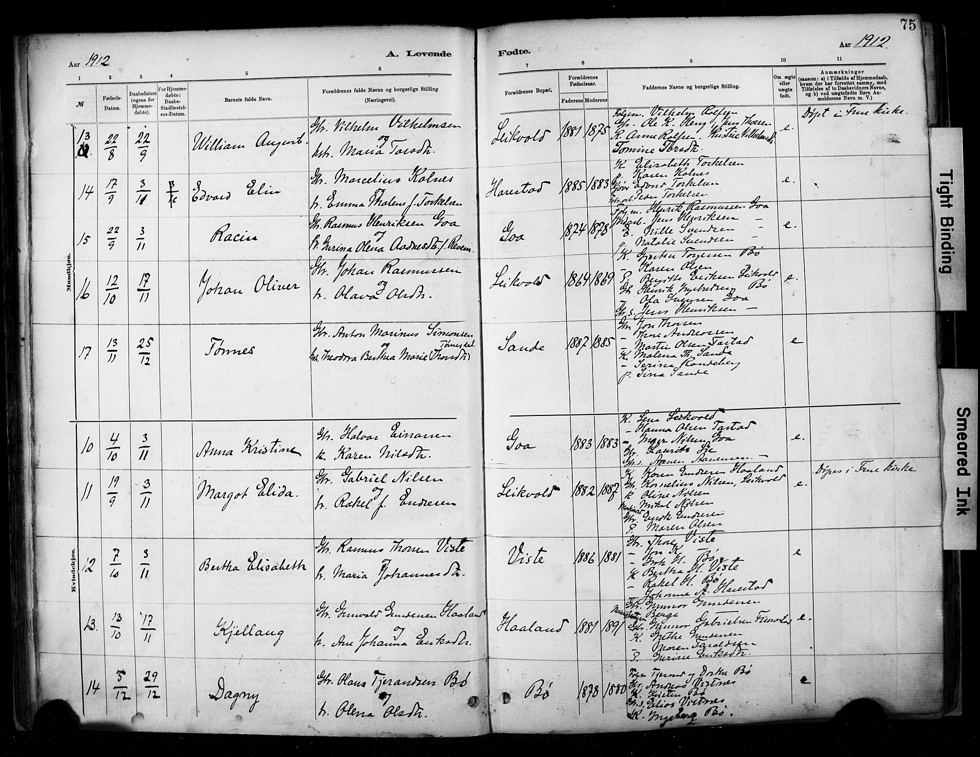 Hetland sokneprestkontor, SAST/A-101826/30/30BA/L0009: Parish register (official) no. A 9, 1882-1918, p. 75