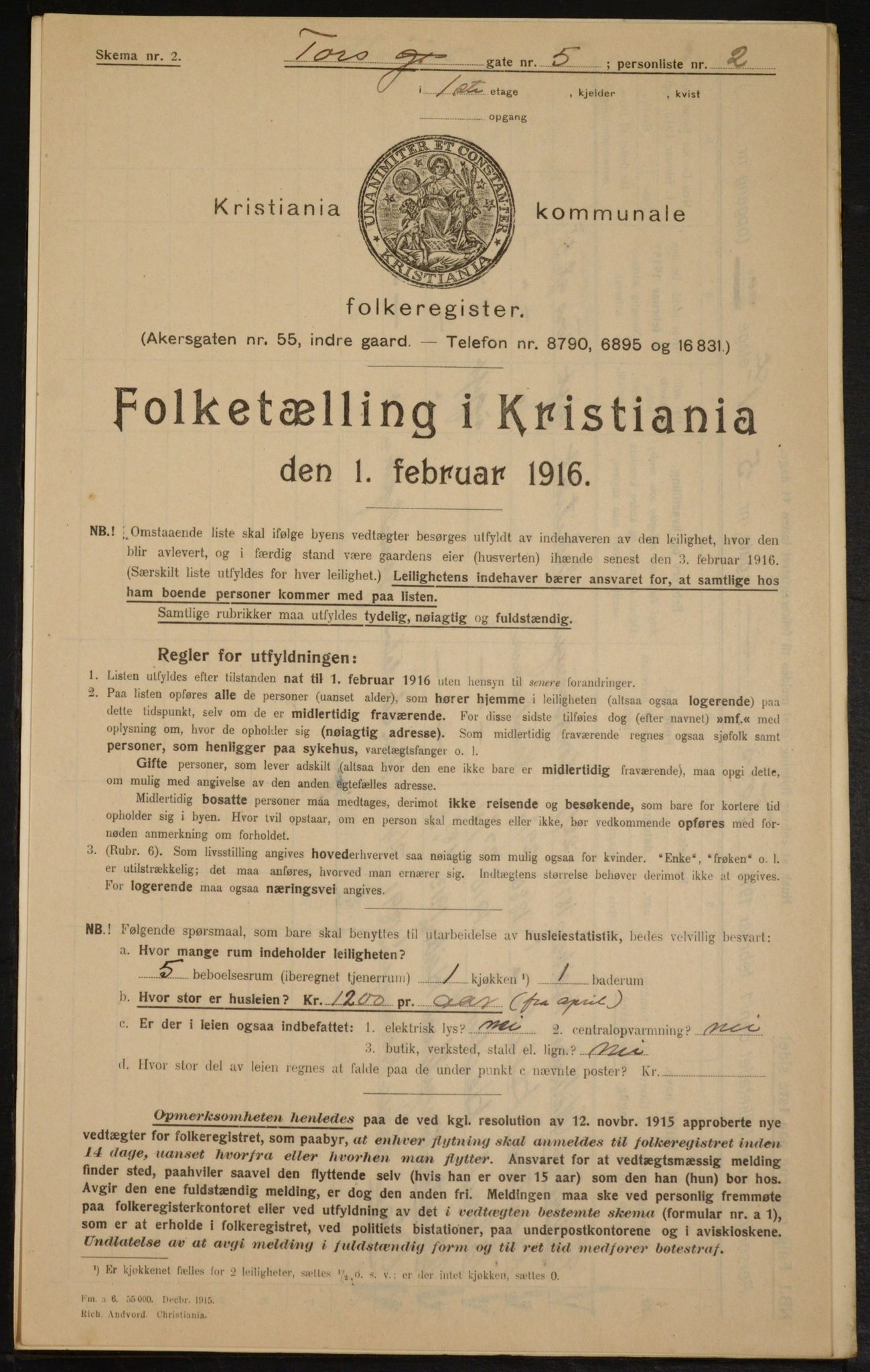 OBA, Municipal Census 1916 for Kristiania, 1916, p. 117616