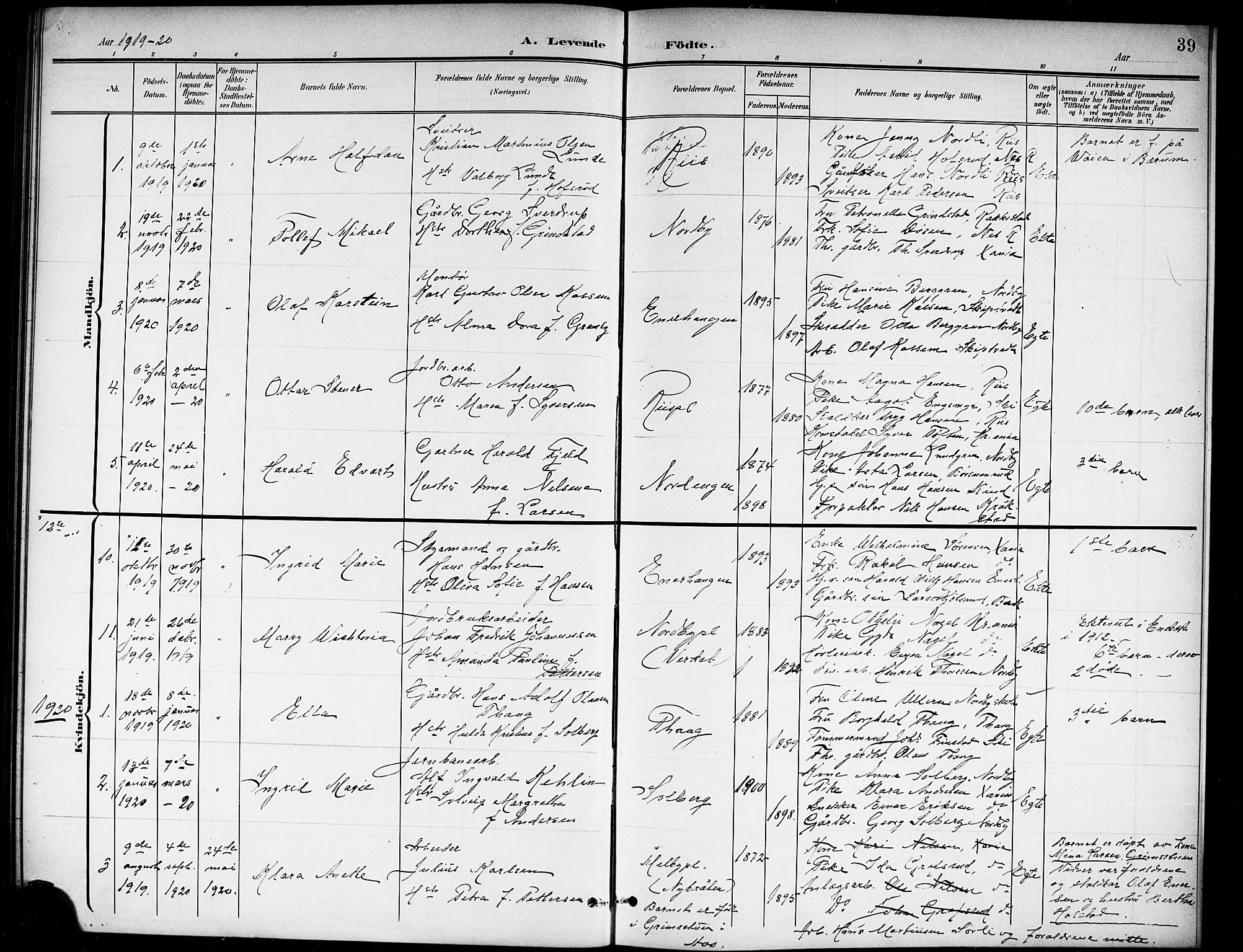 Ås prestekontor Kirkebøker, SAO/A-10894/G/Gb/L0001: Parish register (copy) no. II 1, 1901-1920, p. 39