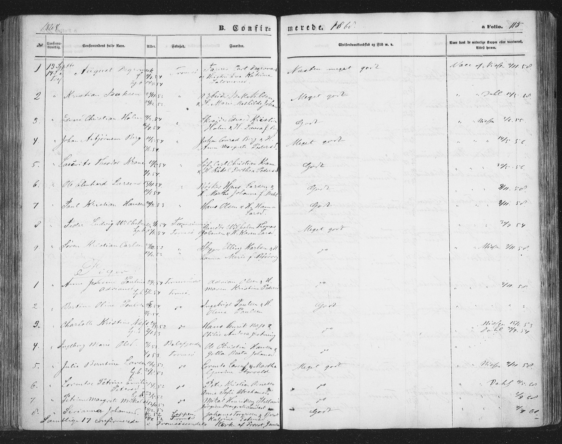 Tromsø sokneprestkontor/stiftsprosti/domprosti, AV/SATØ-S-1343/G/Ga/L0012kirke: Parish register (official) no. 12, 1865-1871, p. 115